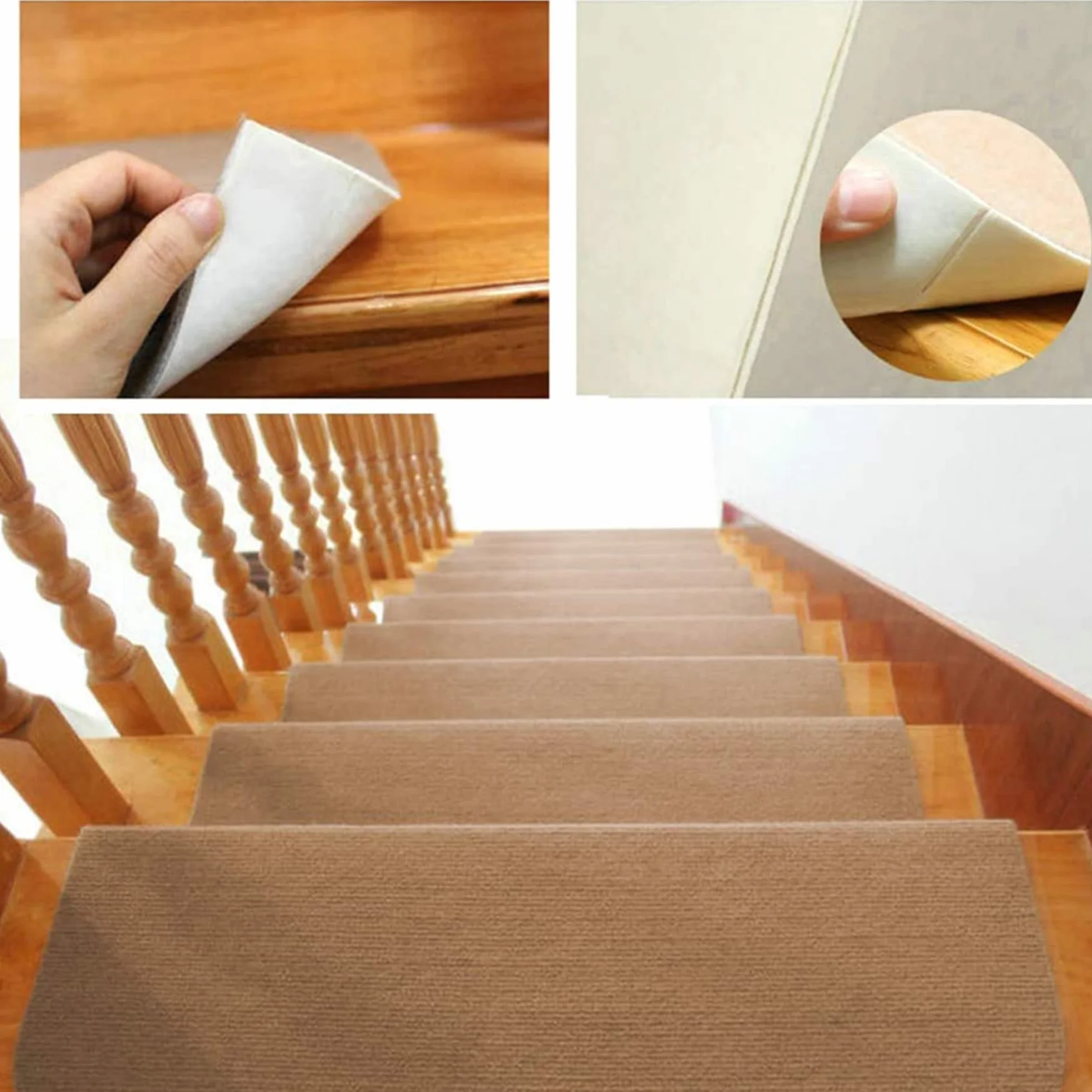 HUOLE 15x Alfombrilla Autoadhesiva Escalera Protector Alfombra Peldaños Adhesivos Decoración Amortiguación Antideslizante Sisal Beige Oscuro (65x25cm marrón)