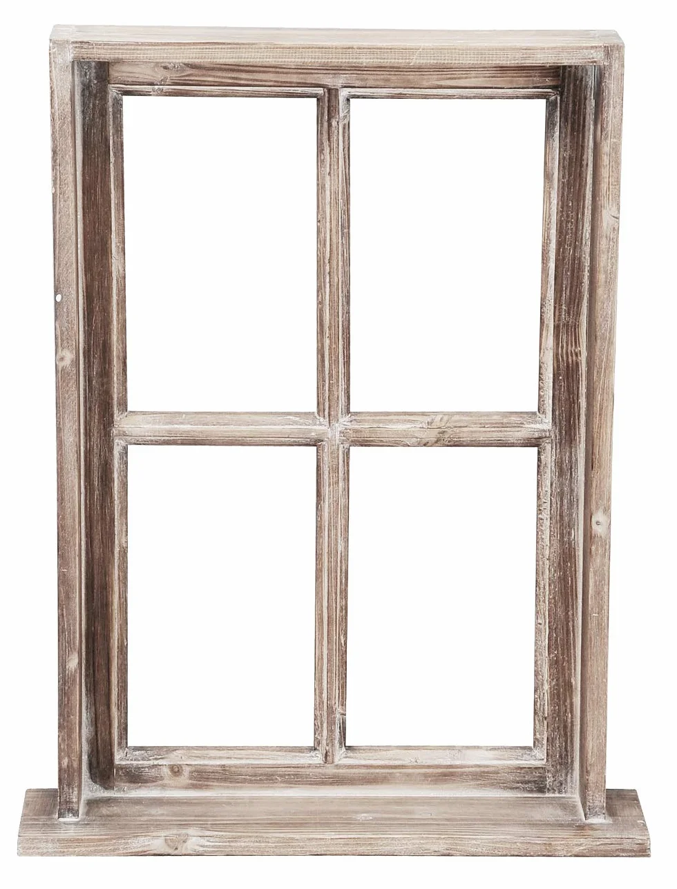 Posiwio Ventana decorativa con marco y estante de madera en estilo rústico marrón con aspecto chic envejecido