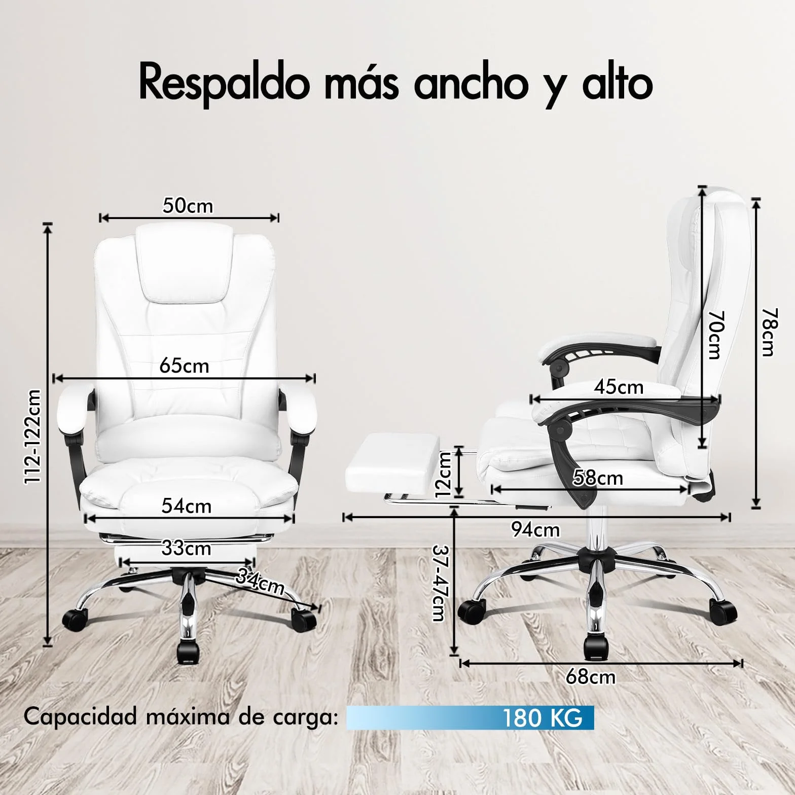 ALFORDSON Silla de Oficina Ejecutiva, Silla de Oficina de Masaje con Respaldo de Palanca, Silla de Escritorio Ergonómica con Gran Acolchado, Sillón, Silla Giratoria, Cuero PU, Blanco