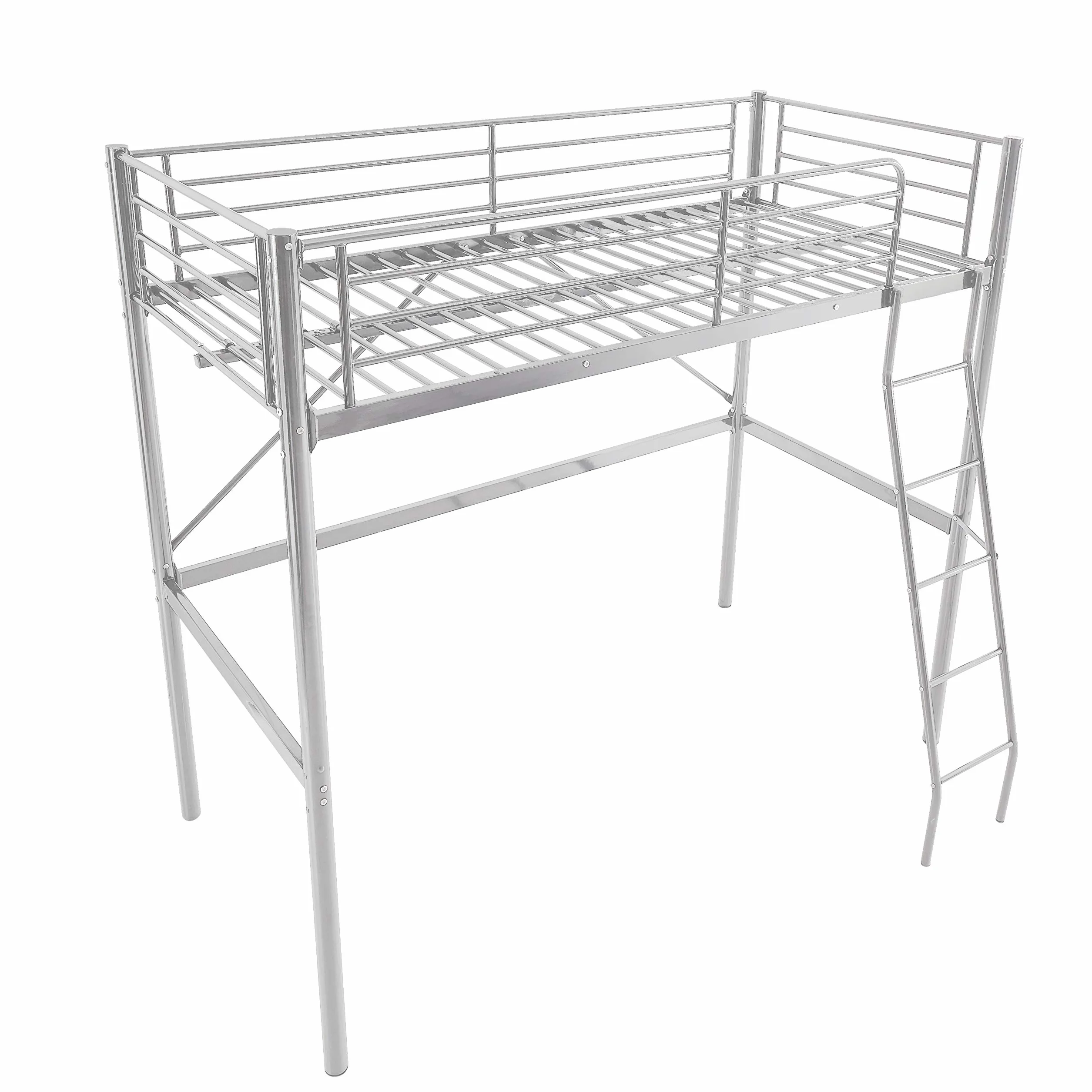 MUEBLIX | Literas Juveniles 90x190 | Cama Alta Individual | Estructura de Metal | Literas Juveniles Baratas con Escalera | Ideal para Loft para Escritorio Debajo | Modelo Pedro
