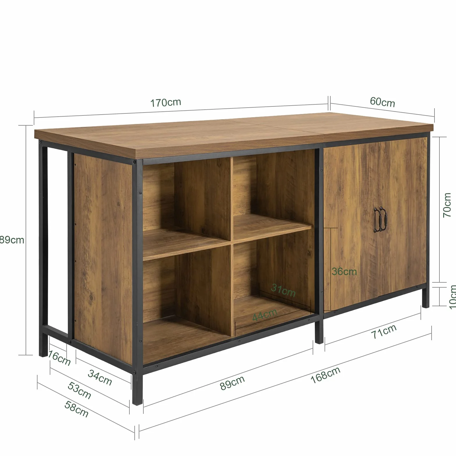 SoBuy Isla de Cocina, Armario de Almacenaje Multifuncional, Mueble de Cocina, Sideboard para Sala de Estar, Aparador, Armario Auxiliar Vintage 170 x 60 x 89 cm KNL01-F