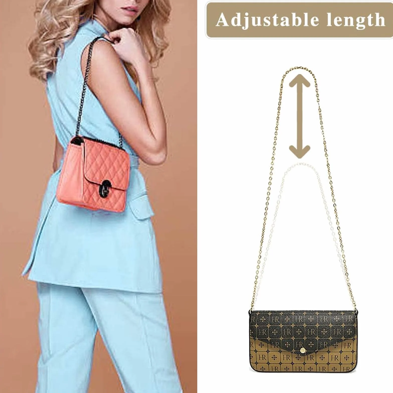 Cadena para Bolso DIY 120 cm 8 Piezas con 16 Anillas en D Plata Oro Bronce Color Arma