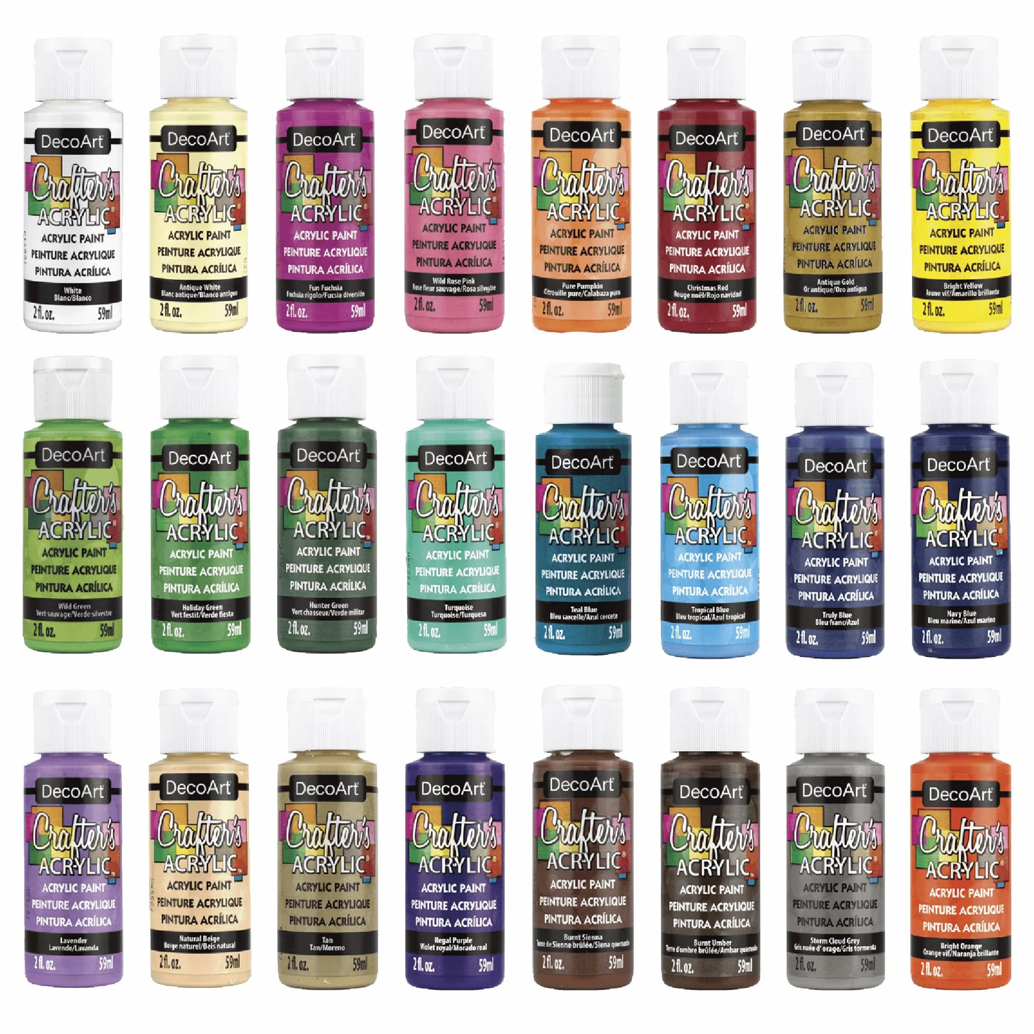 DecoArt Crafter's - Juego de pintura acrílica, 24 (59.1 ml/59 ml), colores surtidos de acabado mate, pintura acrílica para manualidades y manualidades, 48 onzas líquidas (paquete de 1)