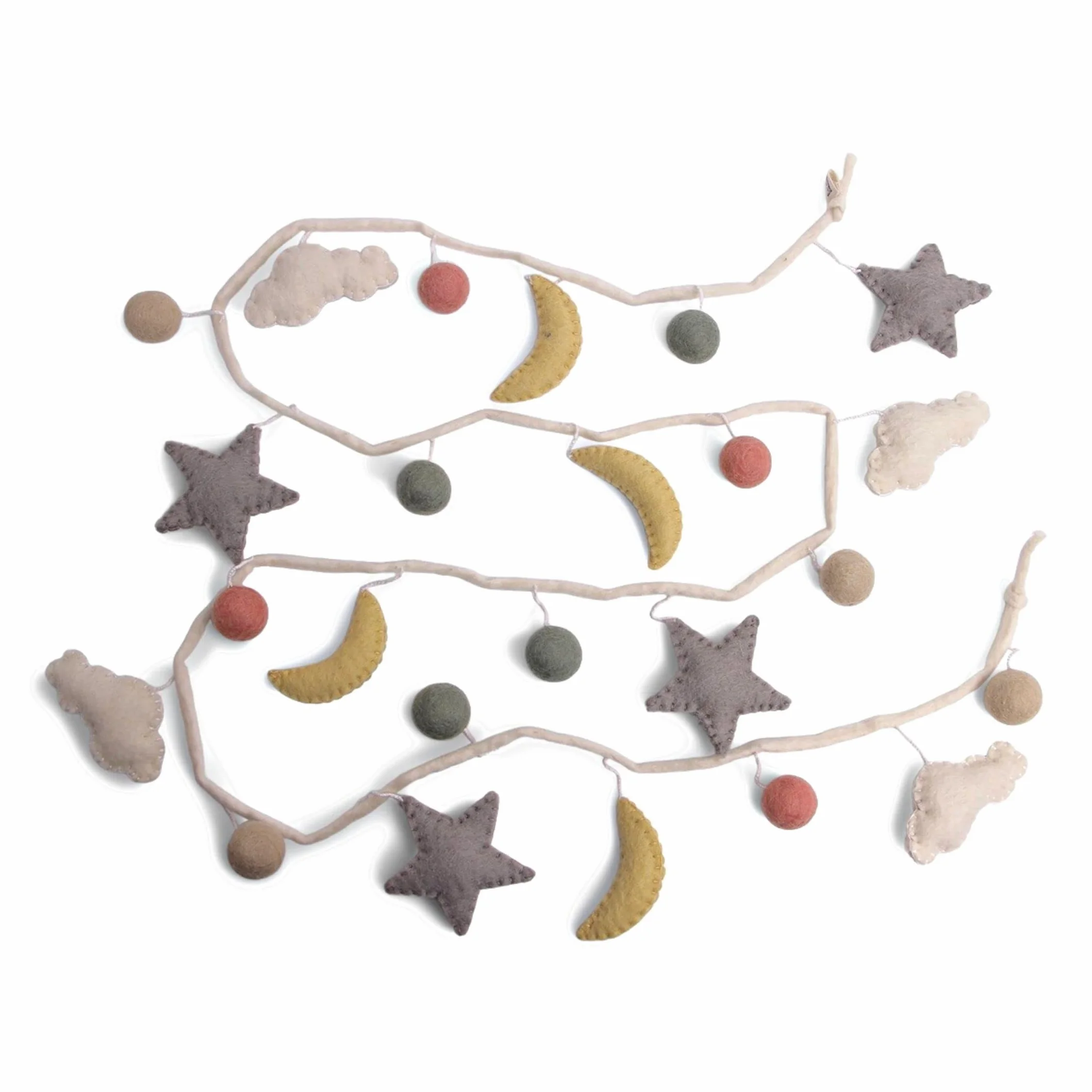 Én Gry & Sif Guirnalda de luna y estrellas de fieltro 190 cm decoración pared habitación infantil