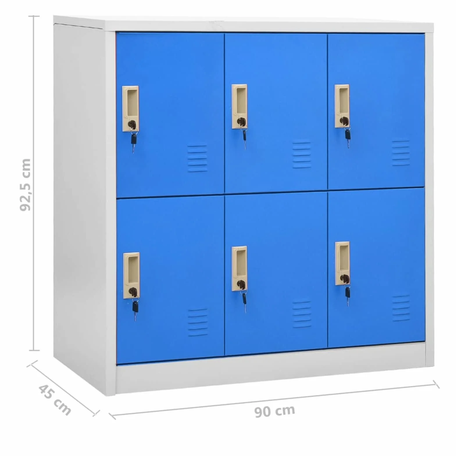 IKAYAA Armario Tipo Taquilla, Taquillas Metálico con 6 Casilleros y Puertas con Cerradura Caja de Almacenamiento, para Salas de Estar y Escuelas, Oficinas, 90x45x92,5 cm Gris Claro y Azul