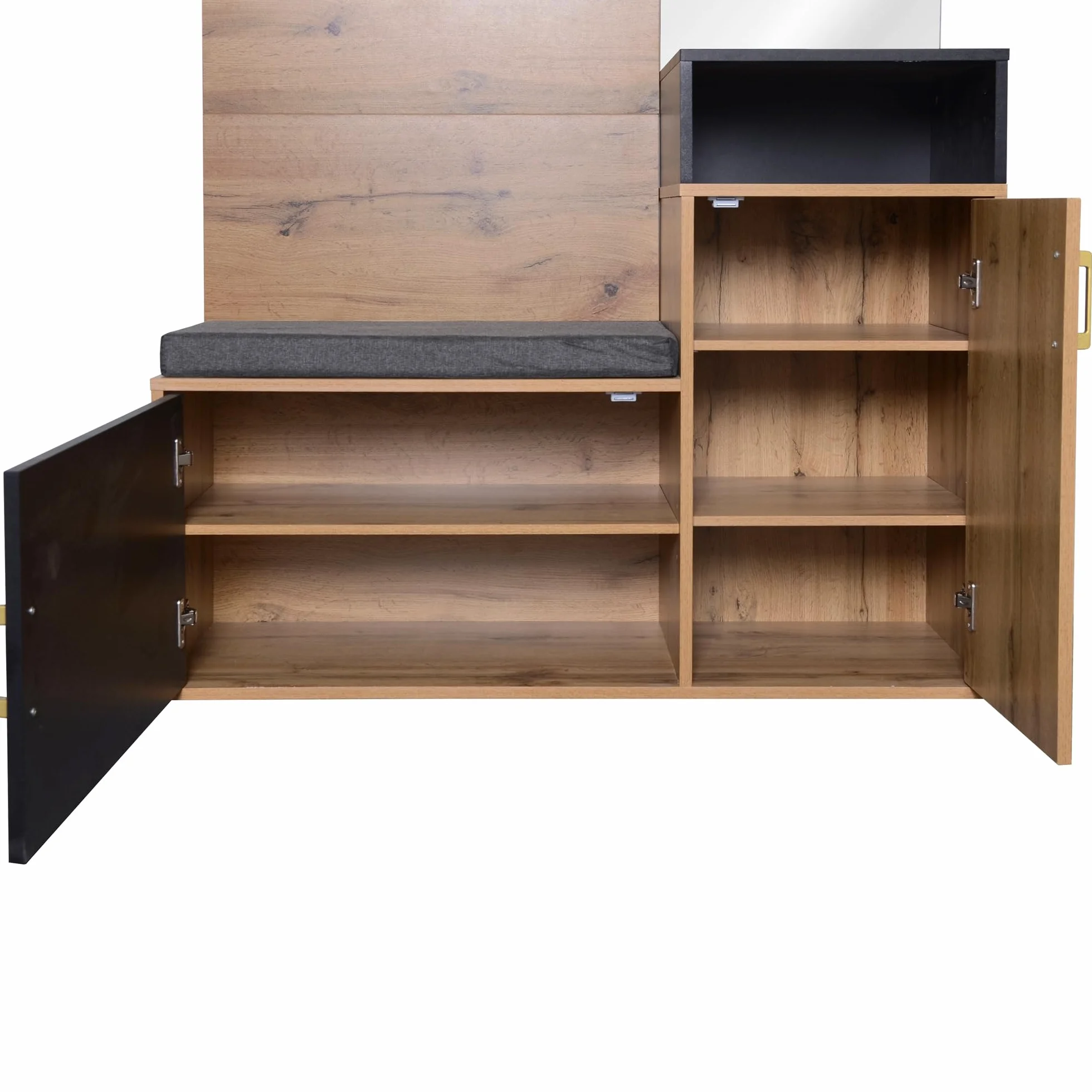 Juego de perchero con 4 ganchos, espejo, zapatero, perchero de pared, estante superior (se requiere taladrar y perforar agujeros en la pared)
