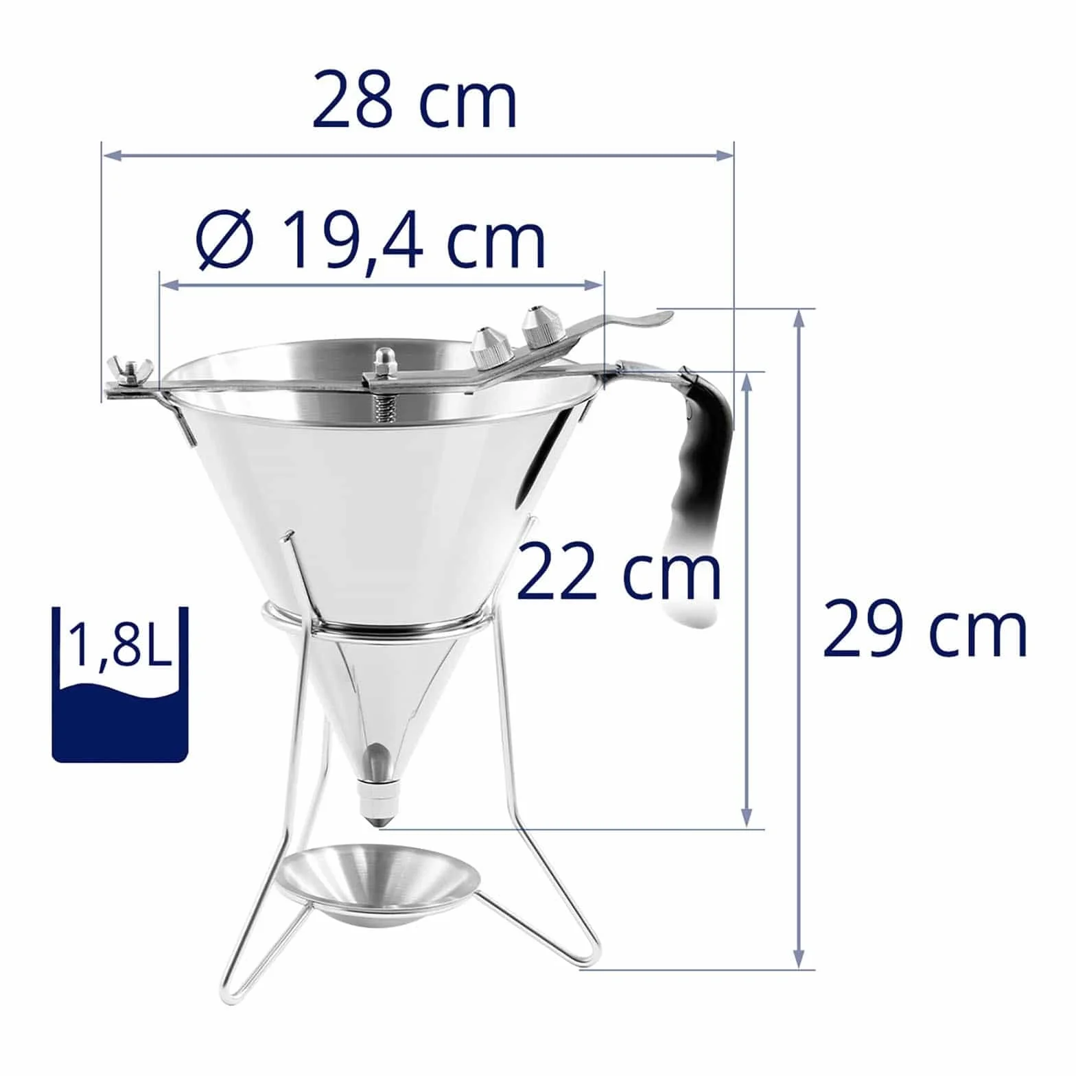 Royal Catering RC-OF04 Embudo 1,8 L Acero Inoxidable con Soporte Apertura Dosificadora