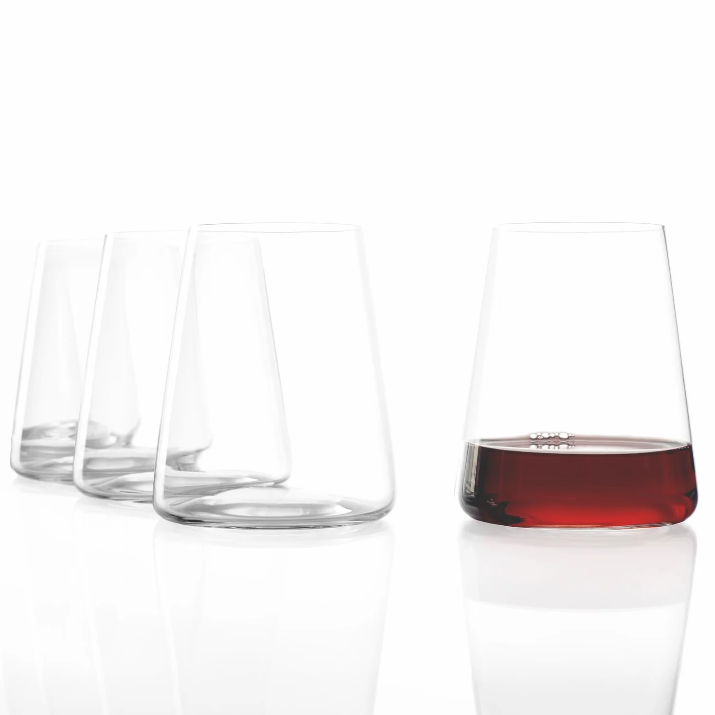 Stölzle Lausitz Juego de 4 copas de vino tinto sin tallo (Power). Copas de vino de cristal sin tallo aptas para lavavajillas (17.5 onzas líquidas). Juego de 4 copas de vino sin tallo resistentes a la