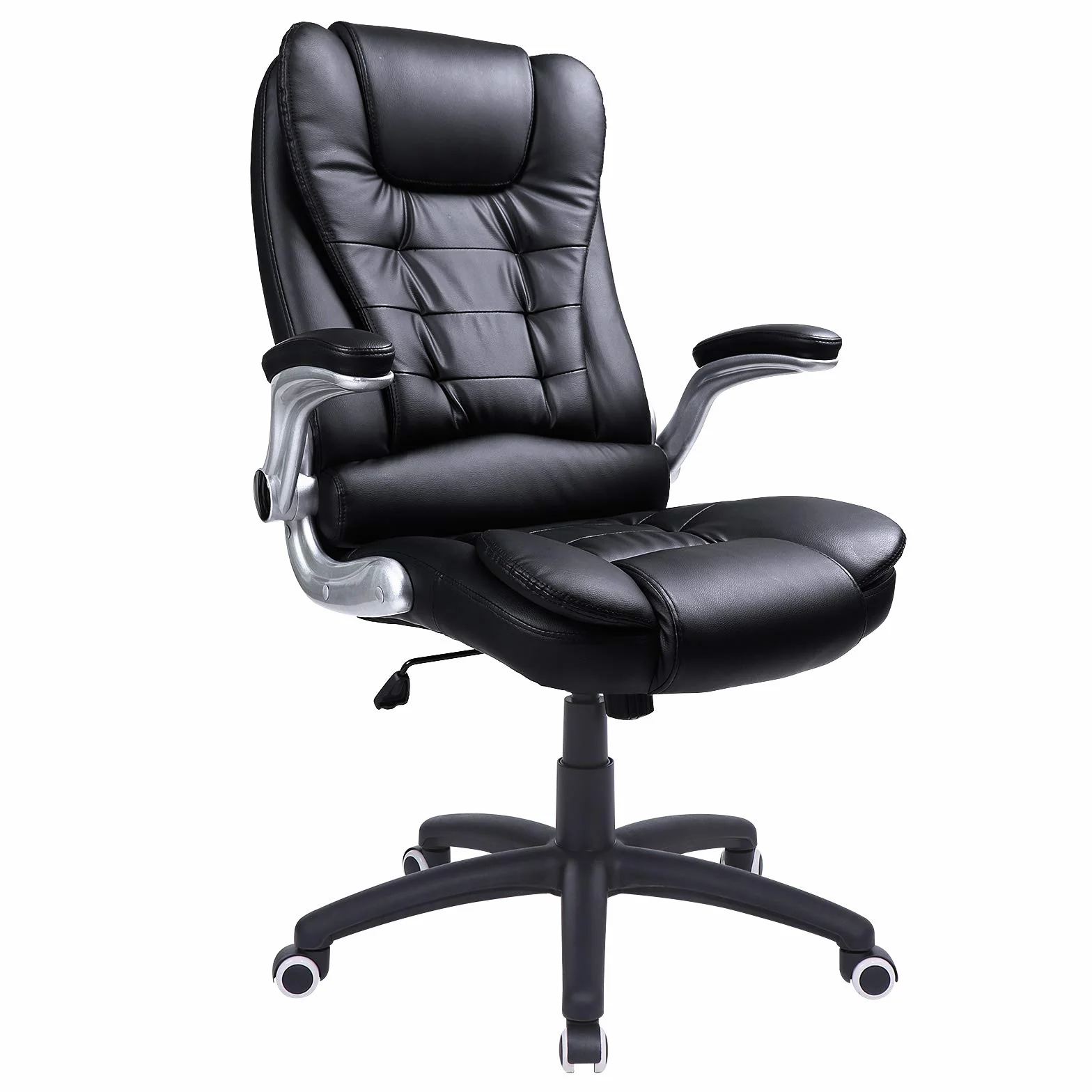 SONGMICS Silla de Oficina con Respaldo Alto, Reposacabezas y Asiento Gruesos, Reposabrazos Elevables, Silla Giratoria Ergonómica, Negro OBG51B