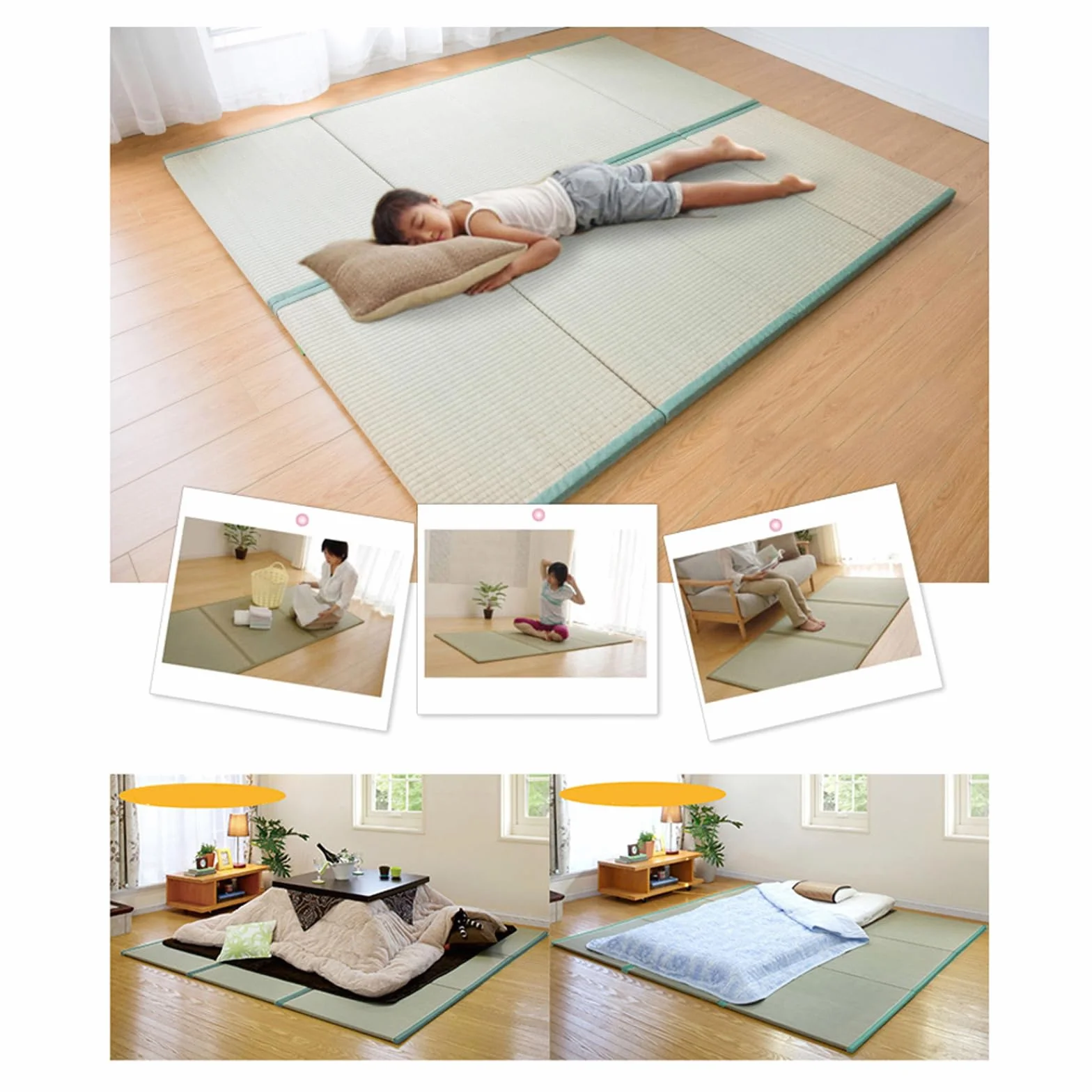 Estera De Tatami Tradicional Japonesa - Colchón De Futón Firme Y Cómodo De 4 Pliegues Hierba Verde Natural - Ideal para Meditación Yoga Sala Zen Salón De Té Japonés(Size:90x200x3.5cm)