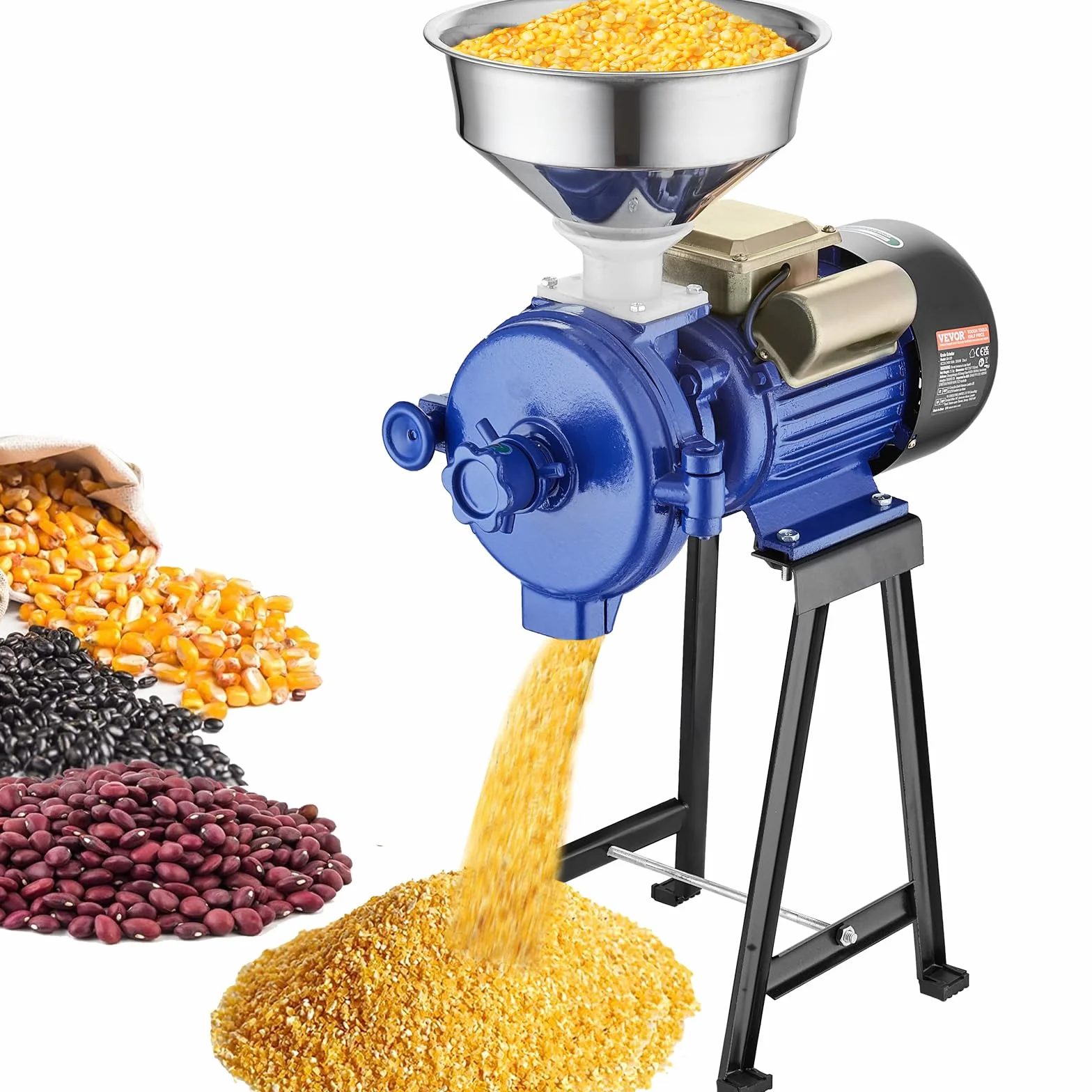 VEVOR Molinillo de Grano Eléctrico 3000 W Molinillo de Especias Comercial Molino de Harina de Trigo Seco Espesor Ajustable con Embudo para Moler Cereales Especias Hierbas Pimientos Maíz