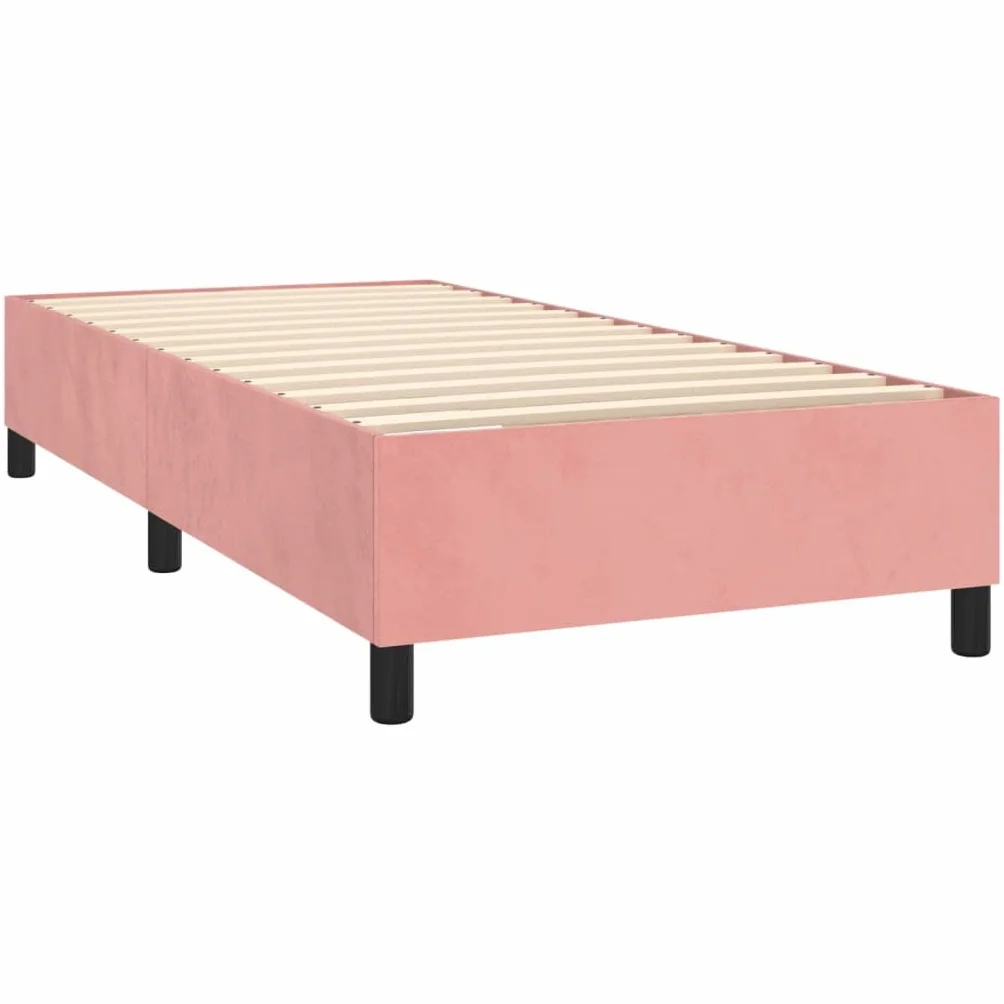 Cama con somier rosa de 90 x 190 cm con LED y colchón, funda de terciopelo de lujo, cabecero regulable en altura, ahorra espacio, cama individual para jóvenes y dormitorios de invitados