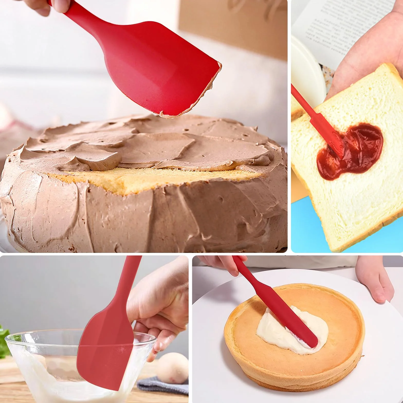 Juego de 5 espátulas de silicona rojas, resistentes al calor, juego de espátulas de cocina, aptas para lavavajillas, utensilios de cocina antiadherentes, para hornear y cocinar