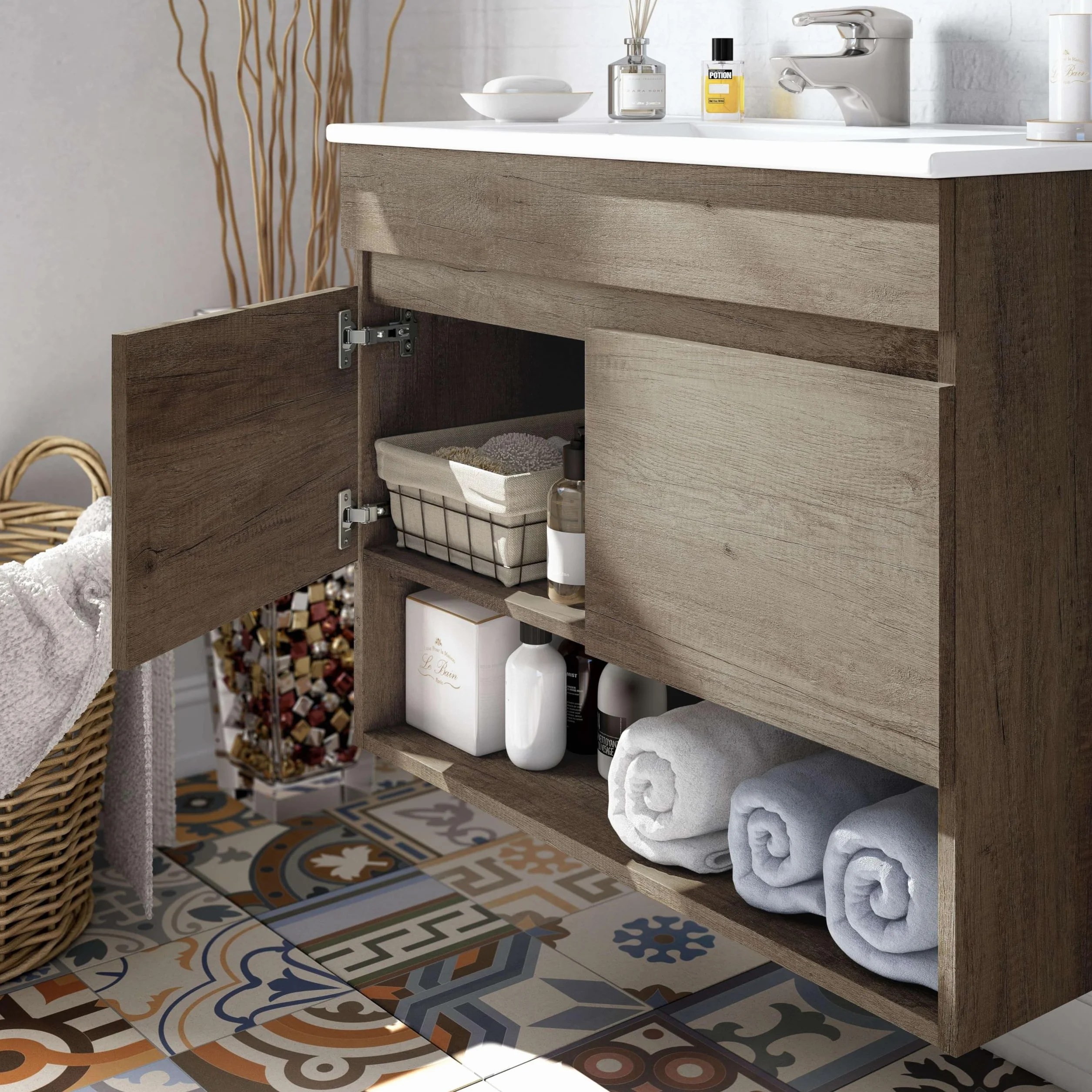Miroytengo Mueble de Baño Estilo Natural Roble Nordik 80x64x45 cm con 1 Hueco y 2 Puertas