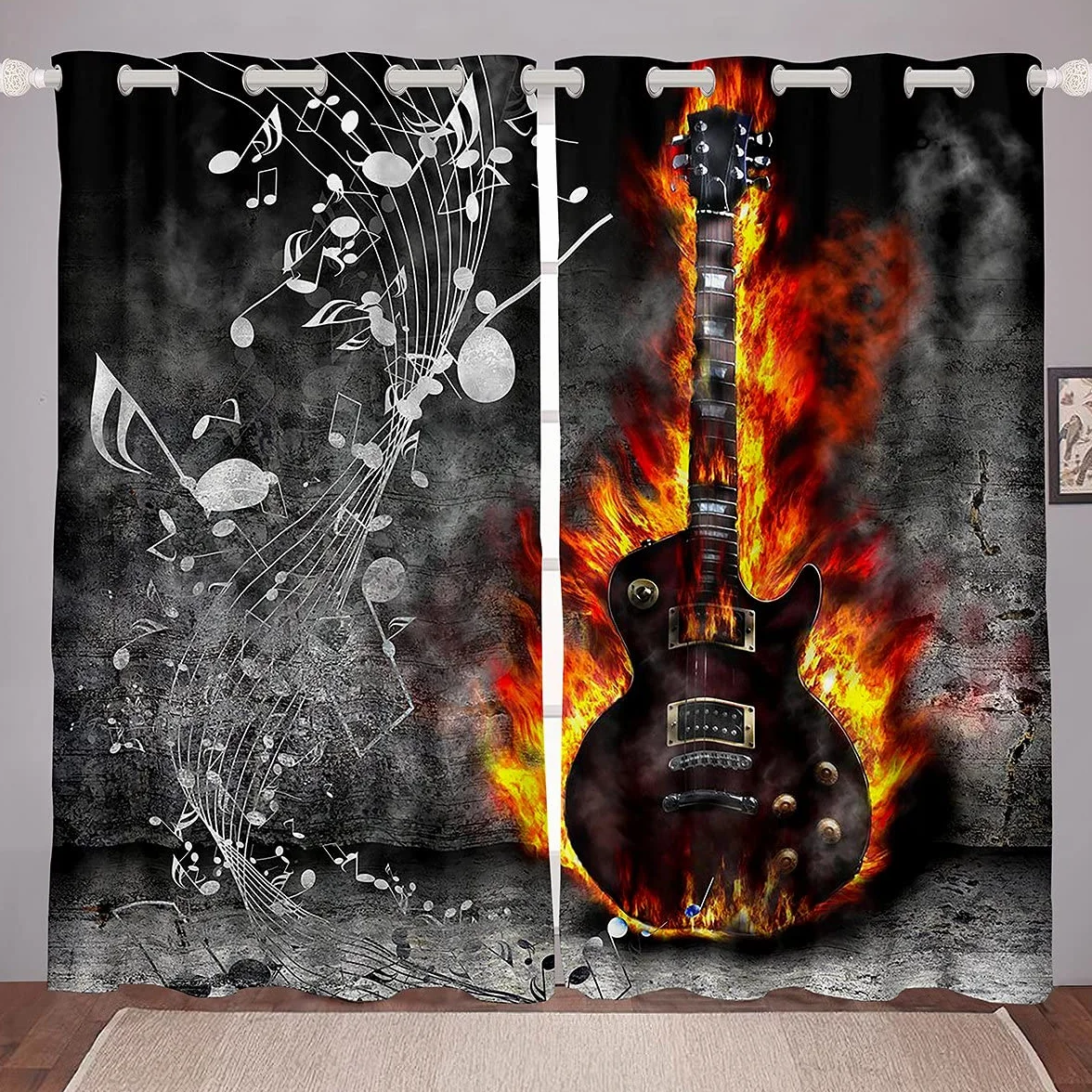 Homewish Cortinas de Notas Musicales para Adolescentes,156 cm de Ancho x 220 cm de Largo para niños,jóvenes,Rock,Musica para Ventanas,Cortinas de Ventana,2 Paneles Decorativos para Sala de Estar,Dorm