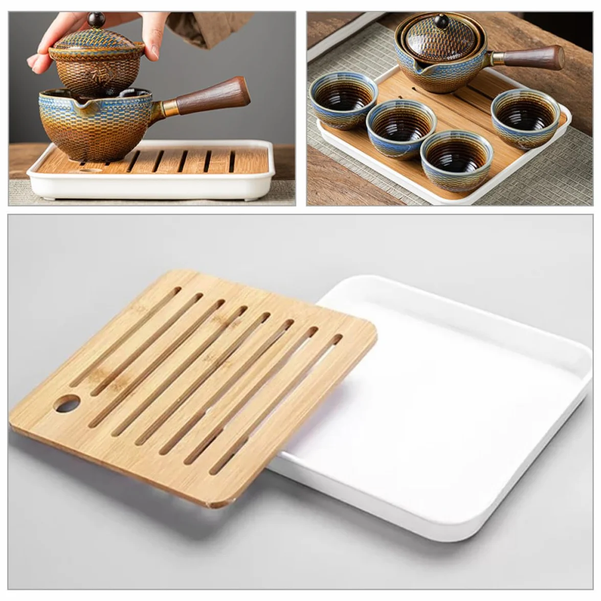 DOITOOL Juego de Té de Cerámica Portátil Tetera Giratoria y Bolsa de Lona para Viaje y Oficina, Diseño Práctico y Elegante para Aficionados al Té