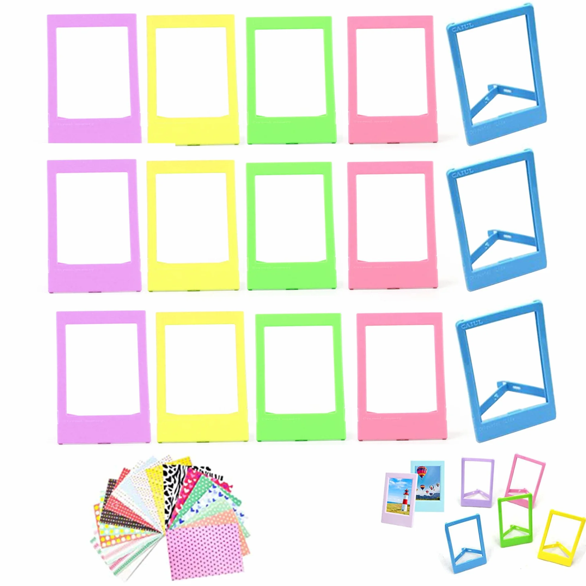15pcs Mini Marco Polaroid+ 40pzas Pegatinas Álbum de Fotos 8,9 * 5,7 cm Mini Marco de Fotos Marco de Fotos de plástico para cámara instantánea Compatible con Instax Mini 11/Mini 9 etc.
