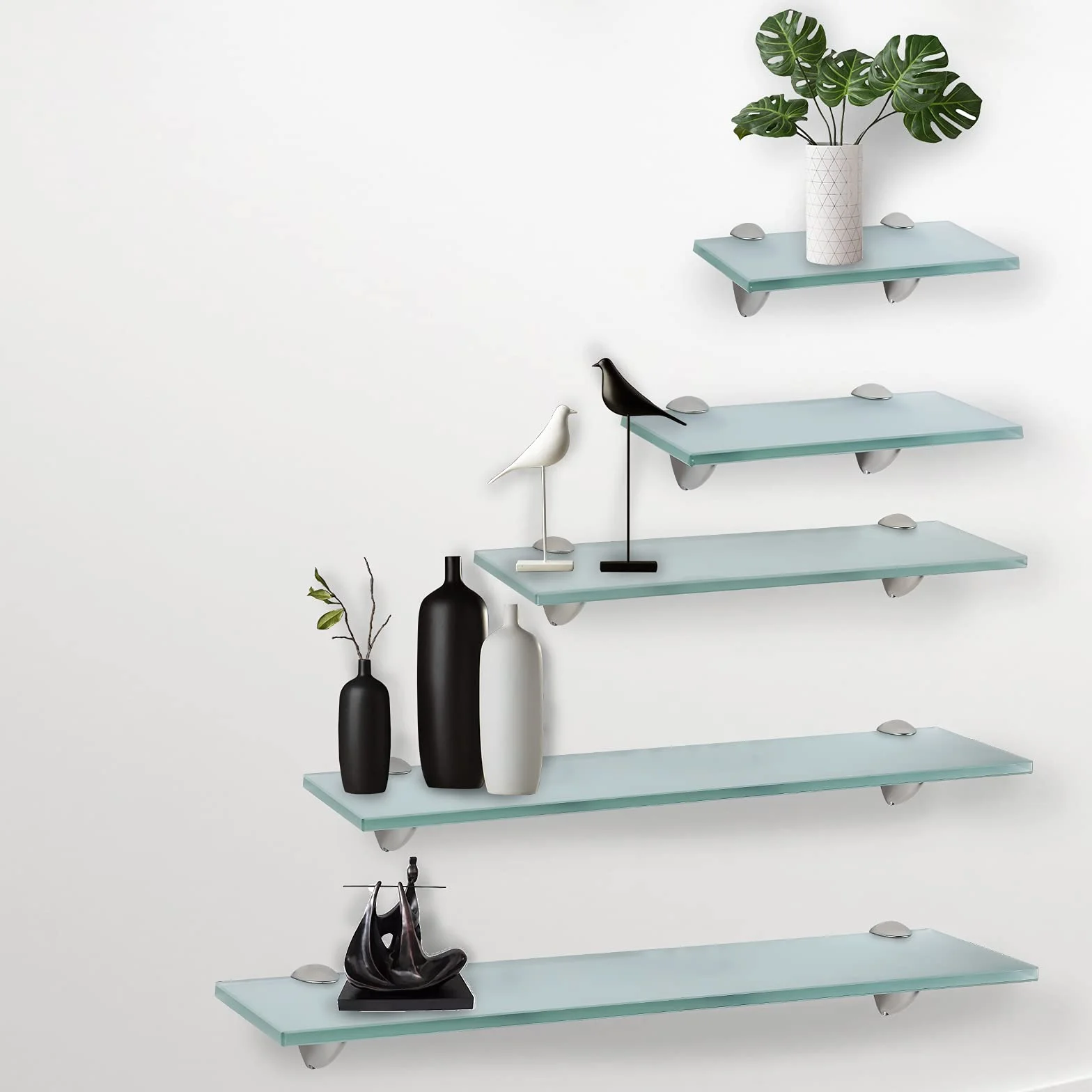 Randaco 2 estantes de cristal con soporte de pared, de cristal mate con cristal de seguridad templado de 8 mm y soporte, perfecto como estante de ducha/estante de baño para baño, cocina, balcón (20 x