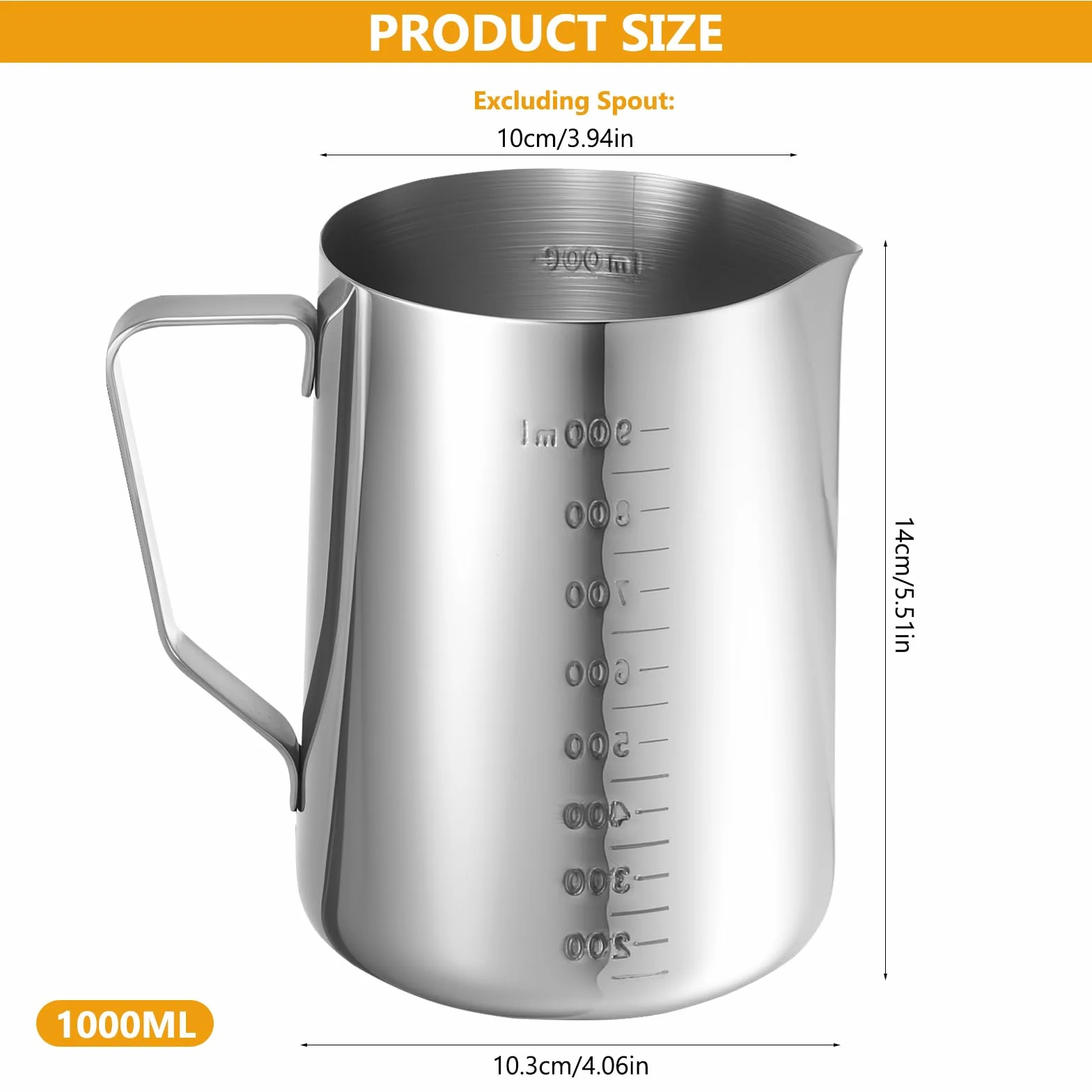 Jarra Medidora de Acero Inoxidable 1 L Vaso Batidora para Bar Cafetería