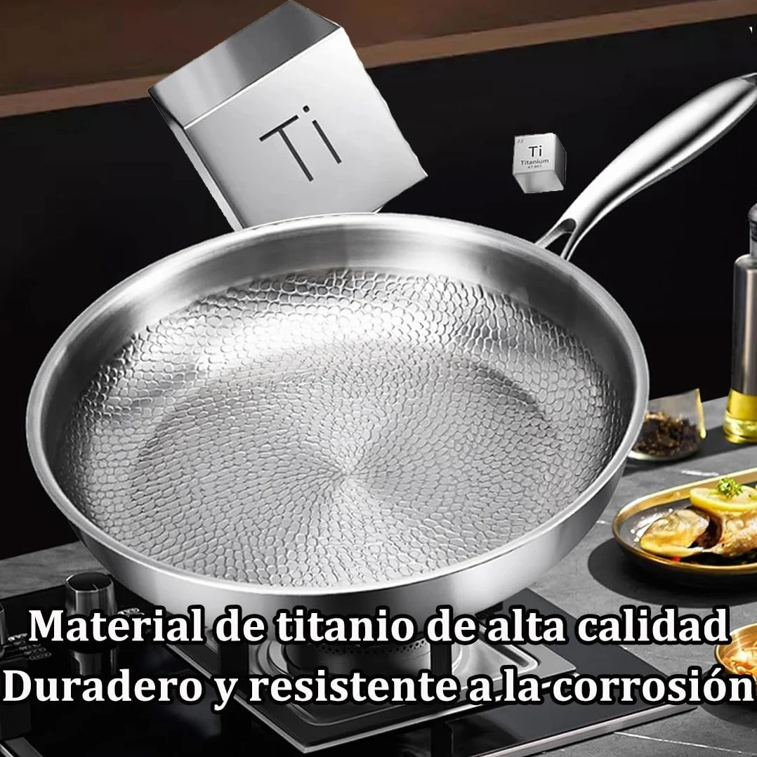 Sarten Mireve Acero 304, Sartén de Titanio Antiadherente Mireve, Sarten Titanio Puro, Resistente, Antiadherente, Apta Para Lavavajillas (Sin tapa, S (20CM))