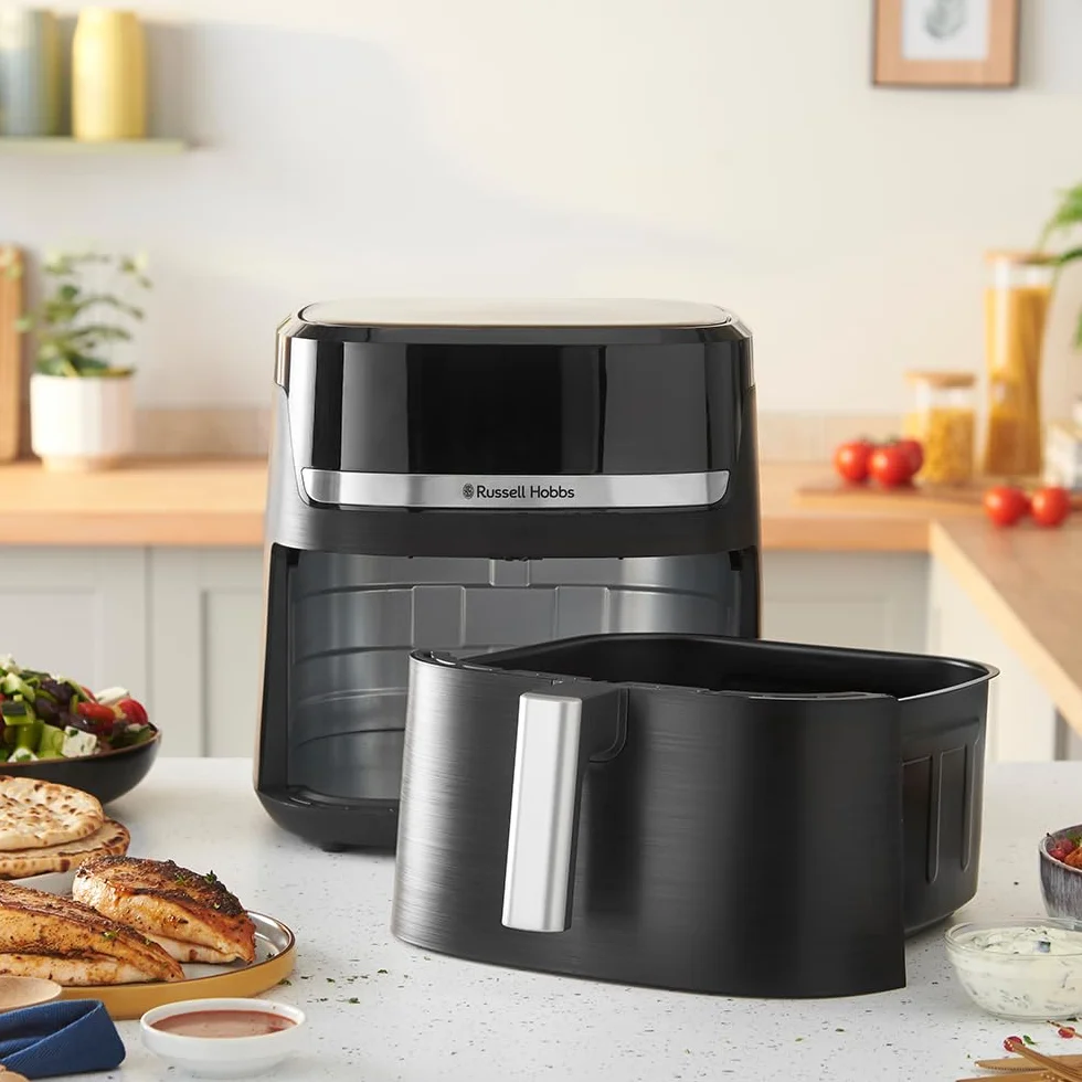 Russell Hobbs Freidora de Aire, Air Fryer, Freidora sin Aceite 8,3 L, XXL [tamaño compacto, bajo nivel ruido, pizzas de 26 cm] Satisfry (piezas aptas lavavajillas, pantalla táctil, grill) 27632-56