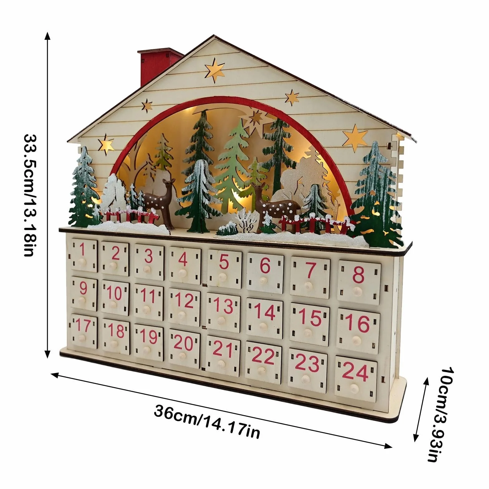 Calendario Navideño De Cuenta Atrás 24 Días Escritorio Casa Madera | Calendario de Cuenta Regresiva de Navidad con Cajones Para Escritorio, Estantería, Salón Y