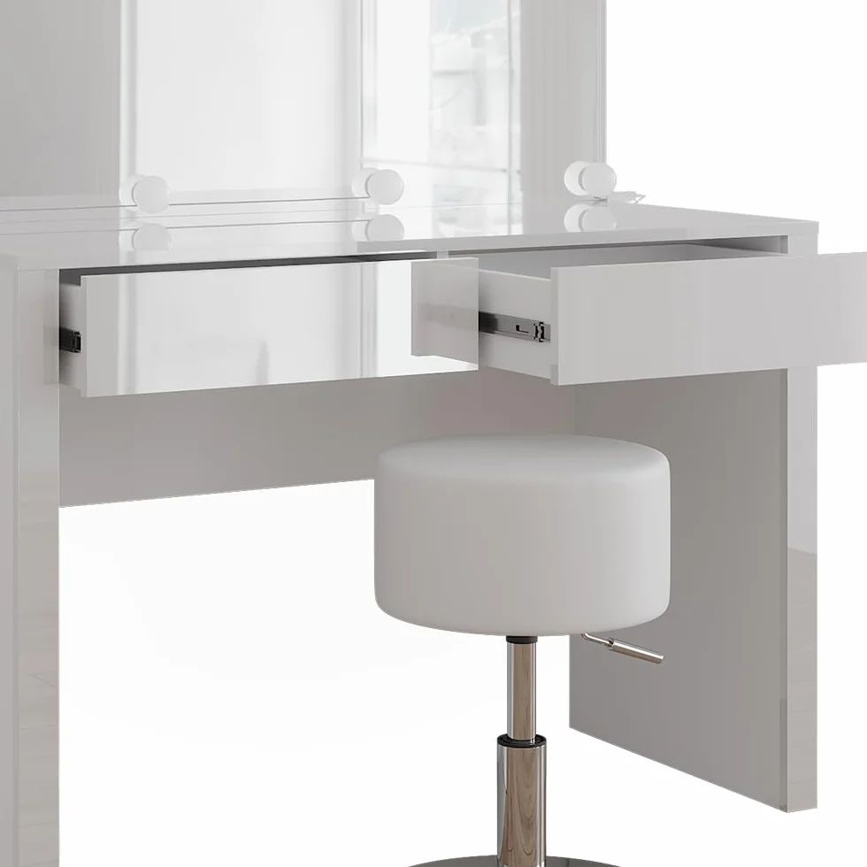 Vicco Tocador Annabelle, Blanco Alto Brillo/Blanco, 110 cm | con iluminación LED y taburete, Mantiene los productos de uso diario siempre al alcance de la mano