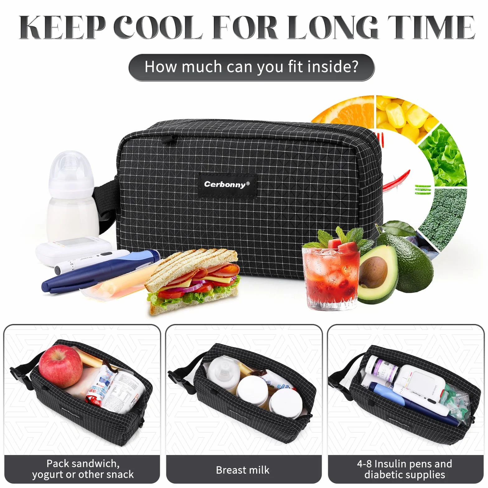 Cerbonny Bolsa de almuerzo pequeña congelable para el trabajo, la escuela, viajes, bolsa de almuerzo pequeña a prueba de fugas, pequeña bolsa aislada para niños de 3 años o más, bolsas de almuerzo