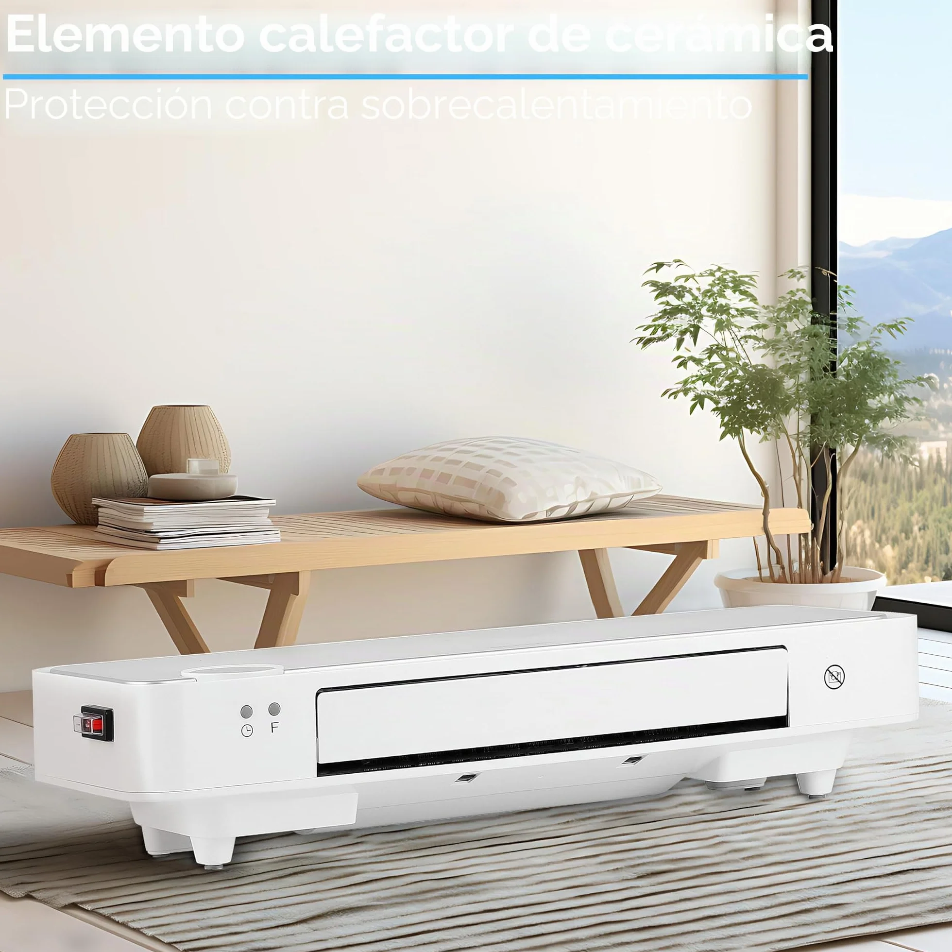 Echos Calefactor de pared | temporizador de 12 h | 2000 W | ahorro de energía | mando a distancia | elemento calefactor de cerámica | mini calefactor | 2 niveles de potencia | calentador rápido |