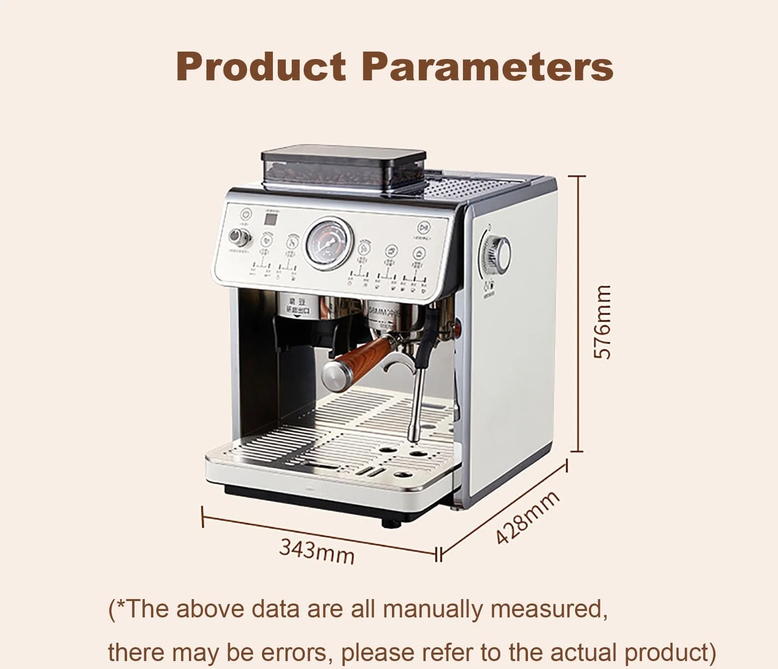 Cafeteras de espresso con molinillo, cafetera de 2200 W con vaporizador de leche, cafetera de acero inoxidable con depósito de agua extraíble de 90 oz for capuchino y latte.