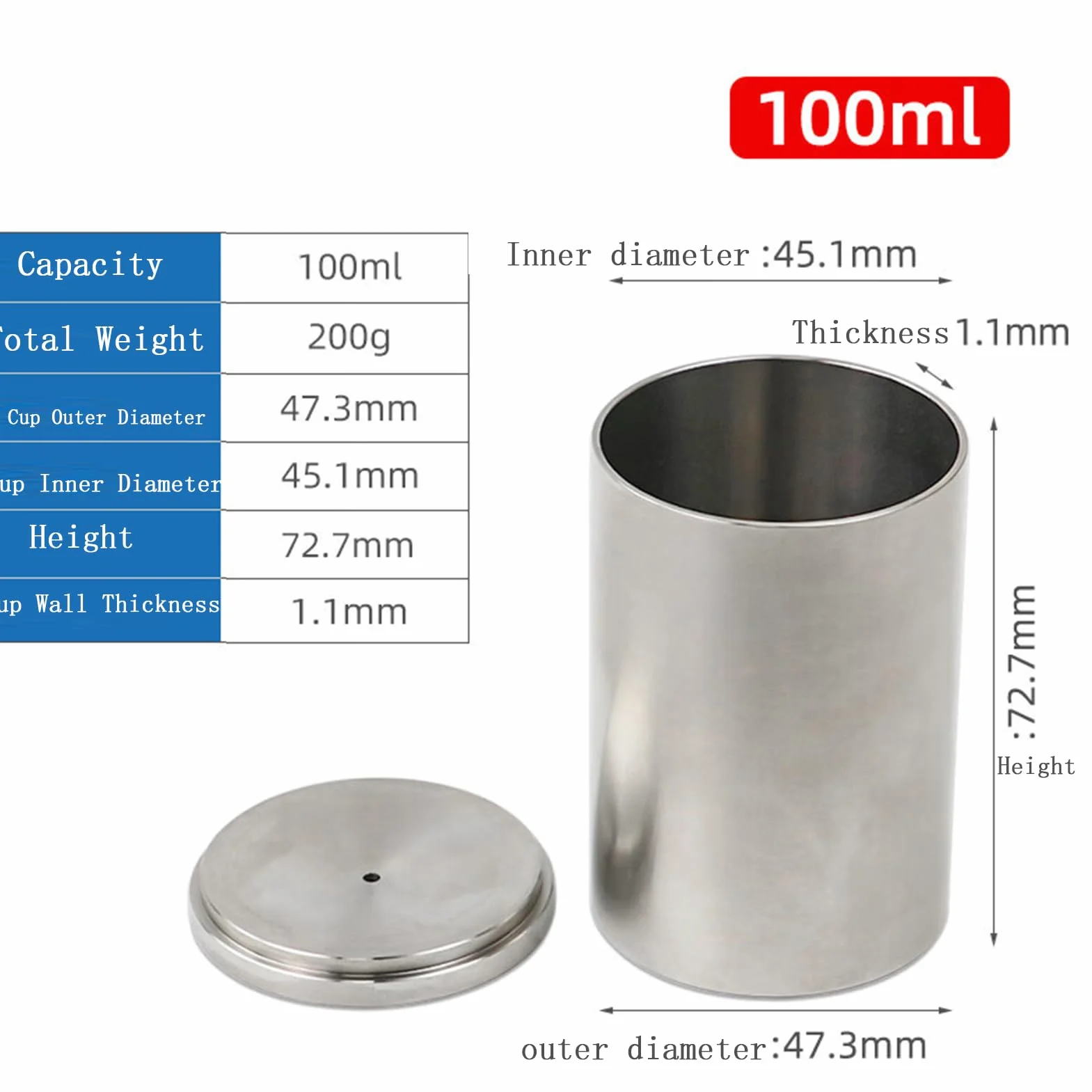 Vaso de densidad para pintura y líquidos, 100 ml de densímetro, prueba de gravedad específica de varios líquidos, fácil de usar