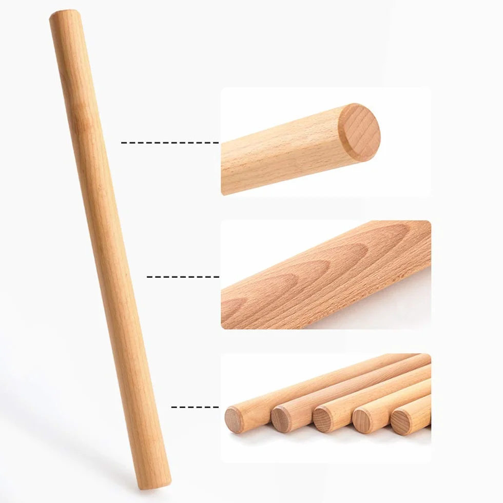 Rodillo de madera Rodillo para masa Rodillo de amasar de madera maciza de primera calidad for hornear y cocinar - Herramienta de cocina versátil for fondant, galletas, pasteles y fideos - Tamaño: 50x3