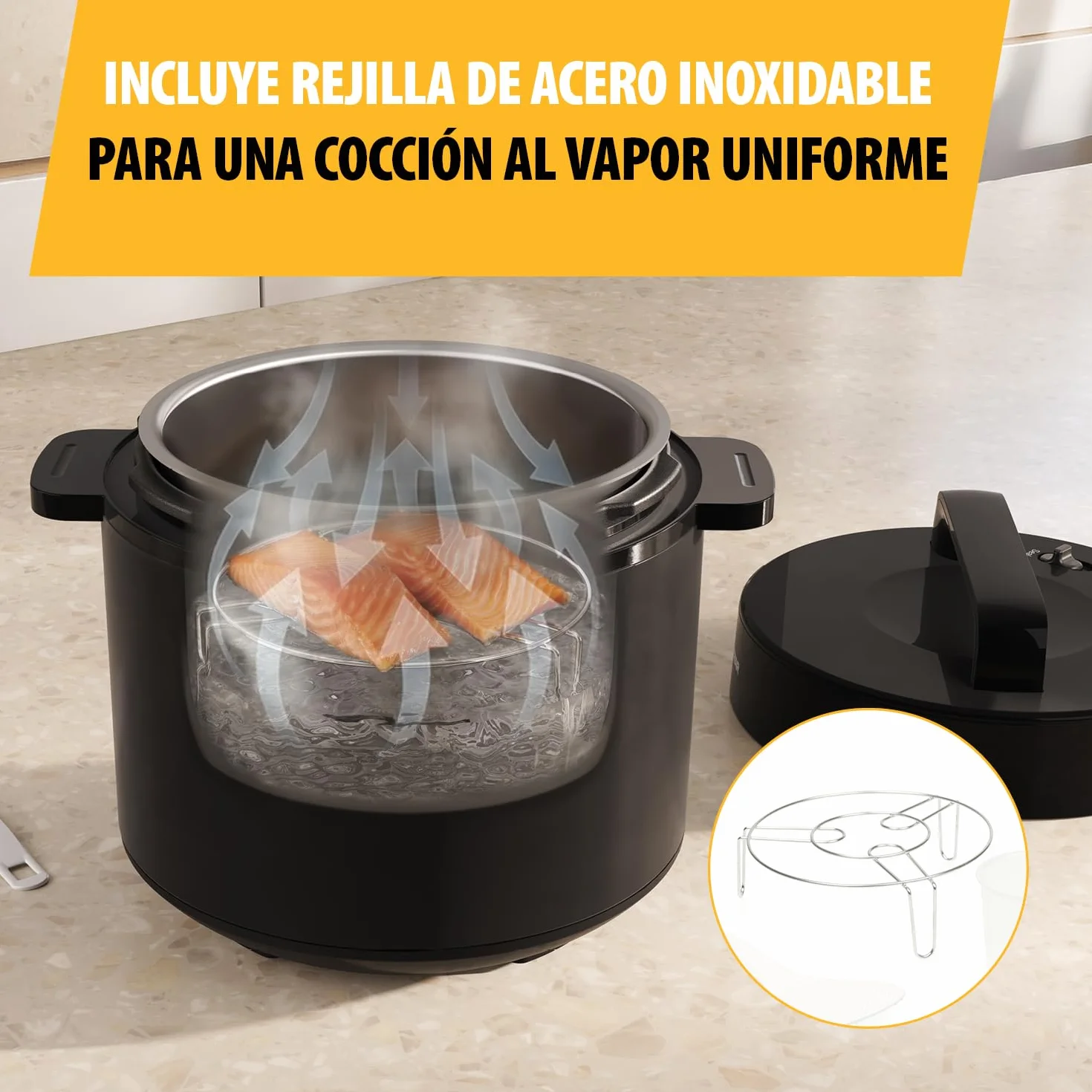 Olla a Presión Eléctrica Tristar, Capacidad de 6 l, Potencia de 1000 W, Funciones de Seguridad Integradas, Cubeta Extraíble, Fácil Limpieza, RK-6160