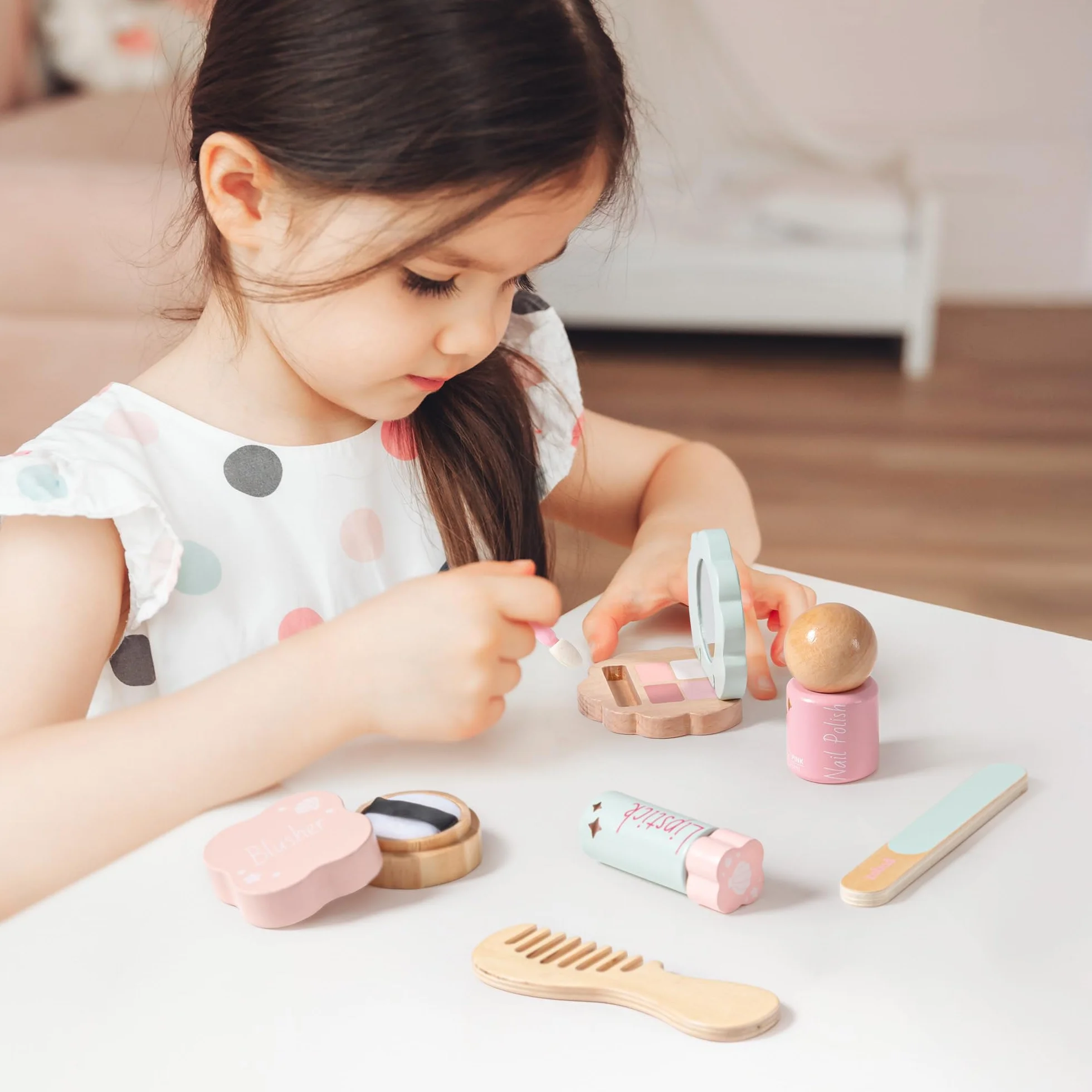 ROBUD Tocador infantil de madera con espejo para niñas
