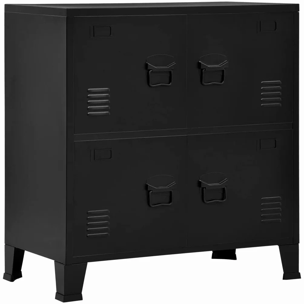 Willood Mueble Indutrial con 4 Puertas Mueble Despacho Oficina Armario Malla Cajones Compartimentos Almacenamiento Organizador de Acero Negro