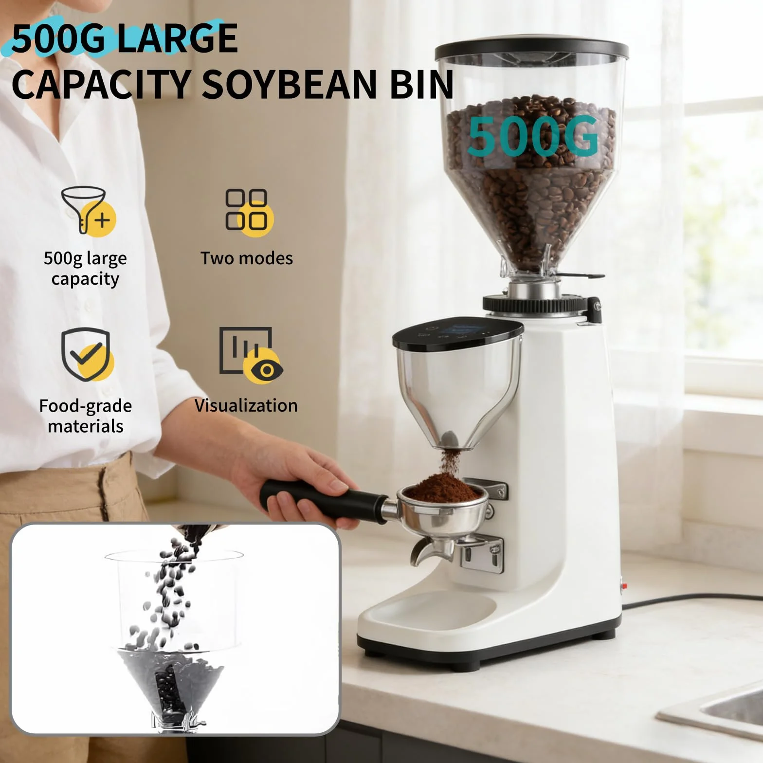 Molinillo de café de muelas, Molinillo para Espresso Profesional, Acero Inoxidable, 19 ajustes precisos y Panel de Control LED para Espresso/Prensa Francesa/Drip/Cold Brew Black