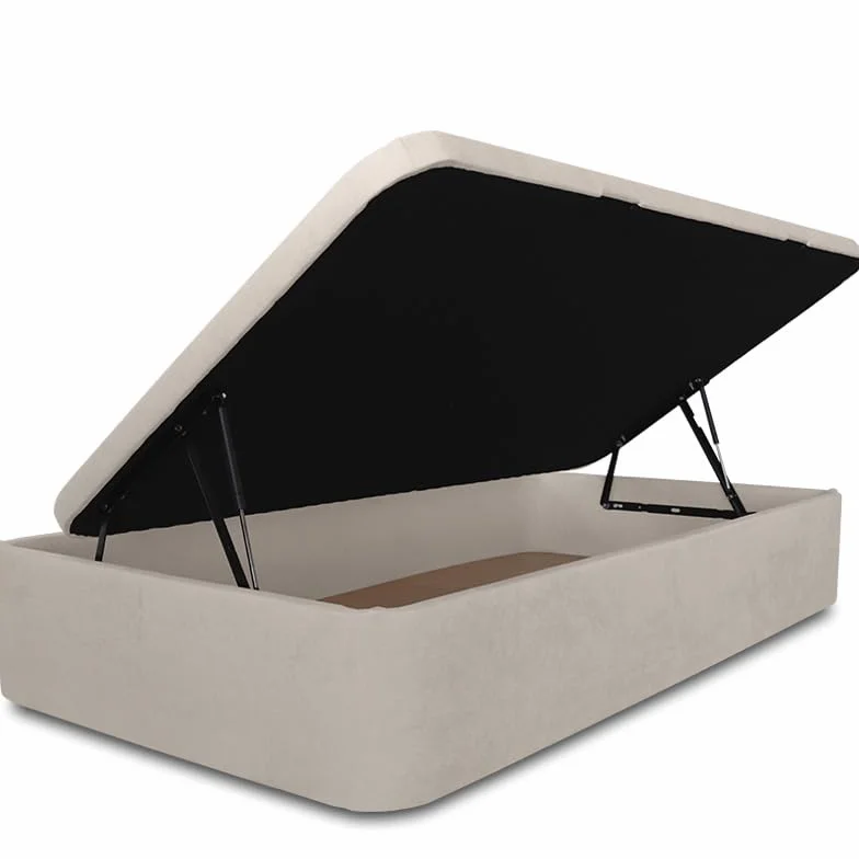 Ventadecolchones - Canapé Abatible Apertura Lateral Serena Gran Capacidad Tapizado en Tela Antimanchas Crudo Medidas 90 x 190 cm con Tapa con Borde en Tela + Tejido 3D