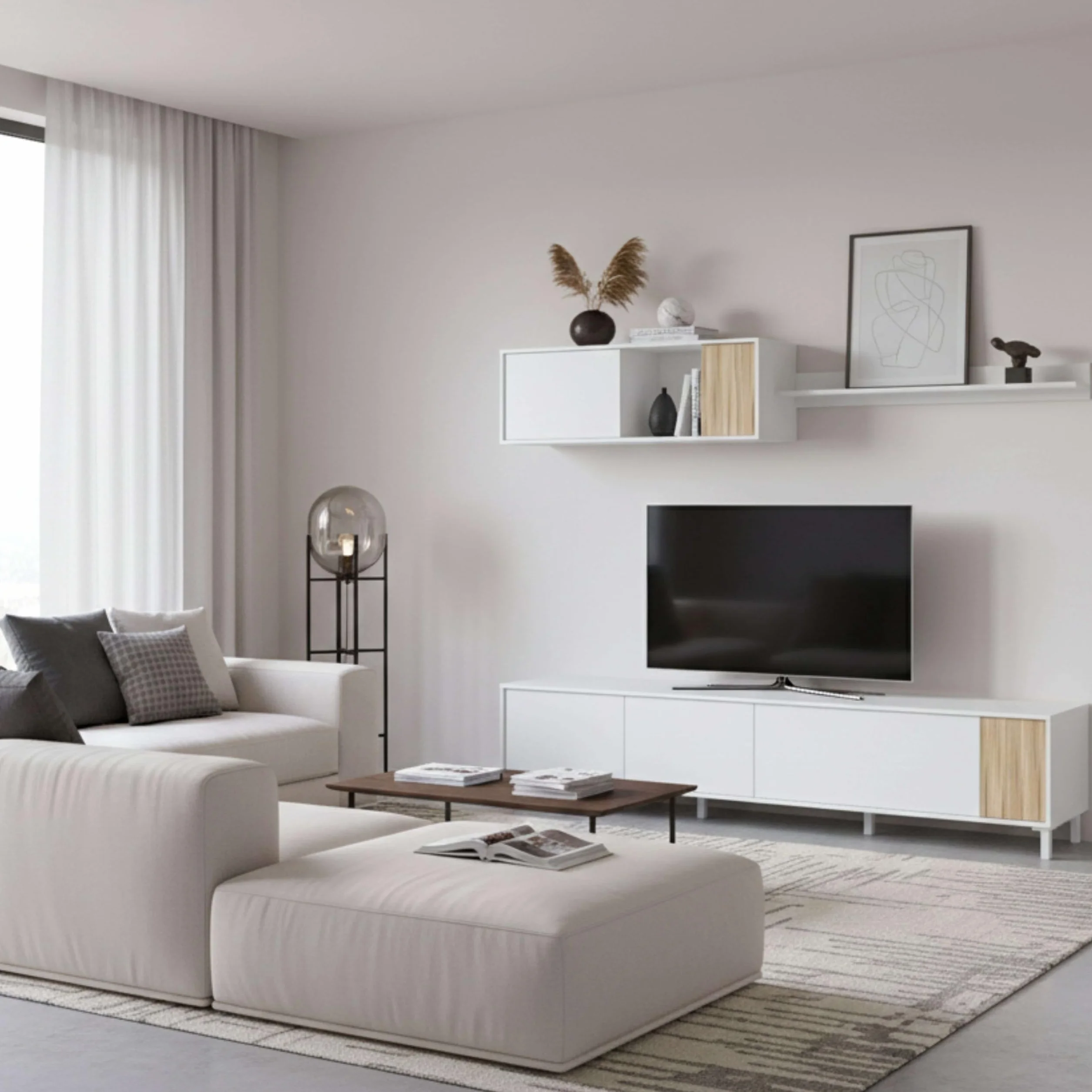 Habitdesign Muebles De Salón Ethna Blanco Artik Y Natur Estilo Moderno para Comedor 200x40Cm