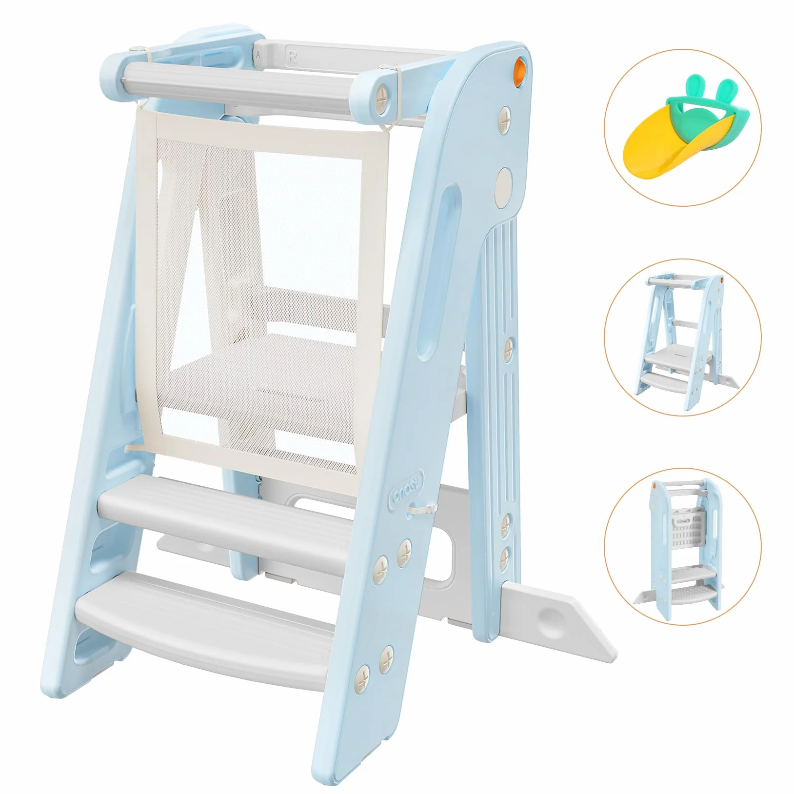 Onasti Torre de Aprendizaje Montessori Plegable Ajustable 2-3 Escalones Azul