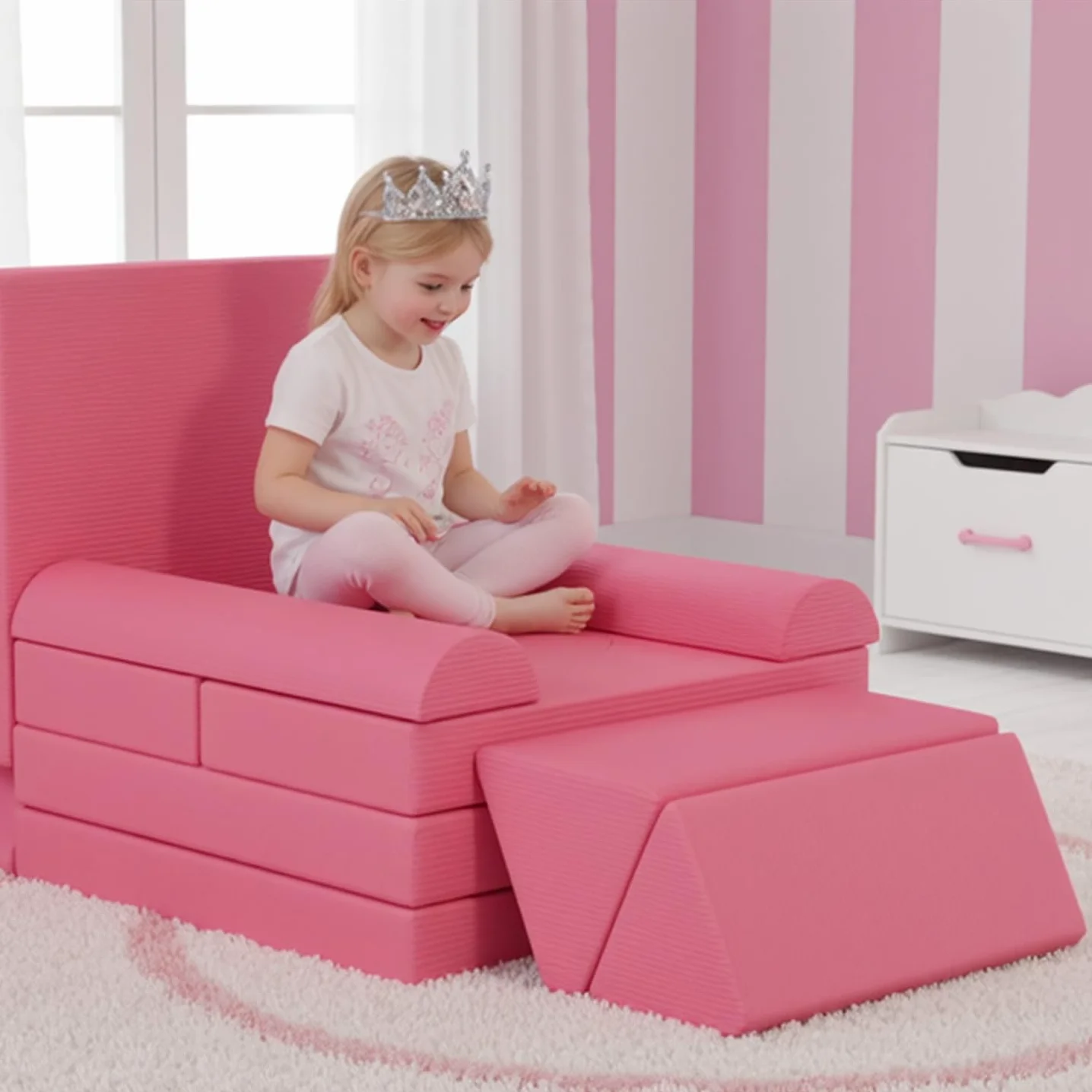 MAMIZO Sofá para Niños, 15 Piezas Sofá Modular para Niños, Sofá Infantil Convertible, Sofá de Juegos para niños para Sala de Juegos, Posibilidades de Juego Infinitas, Hecho de Pana (Rosa)