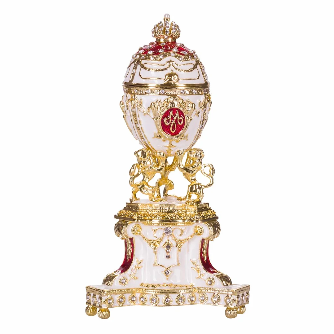 danila-souvenirs Huevo al estilo Fabergé Real Danés (Jubileo Danés) / caja de joya con leones 13 cm rojo