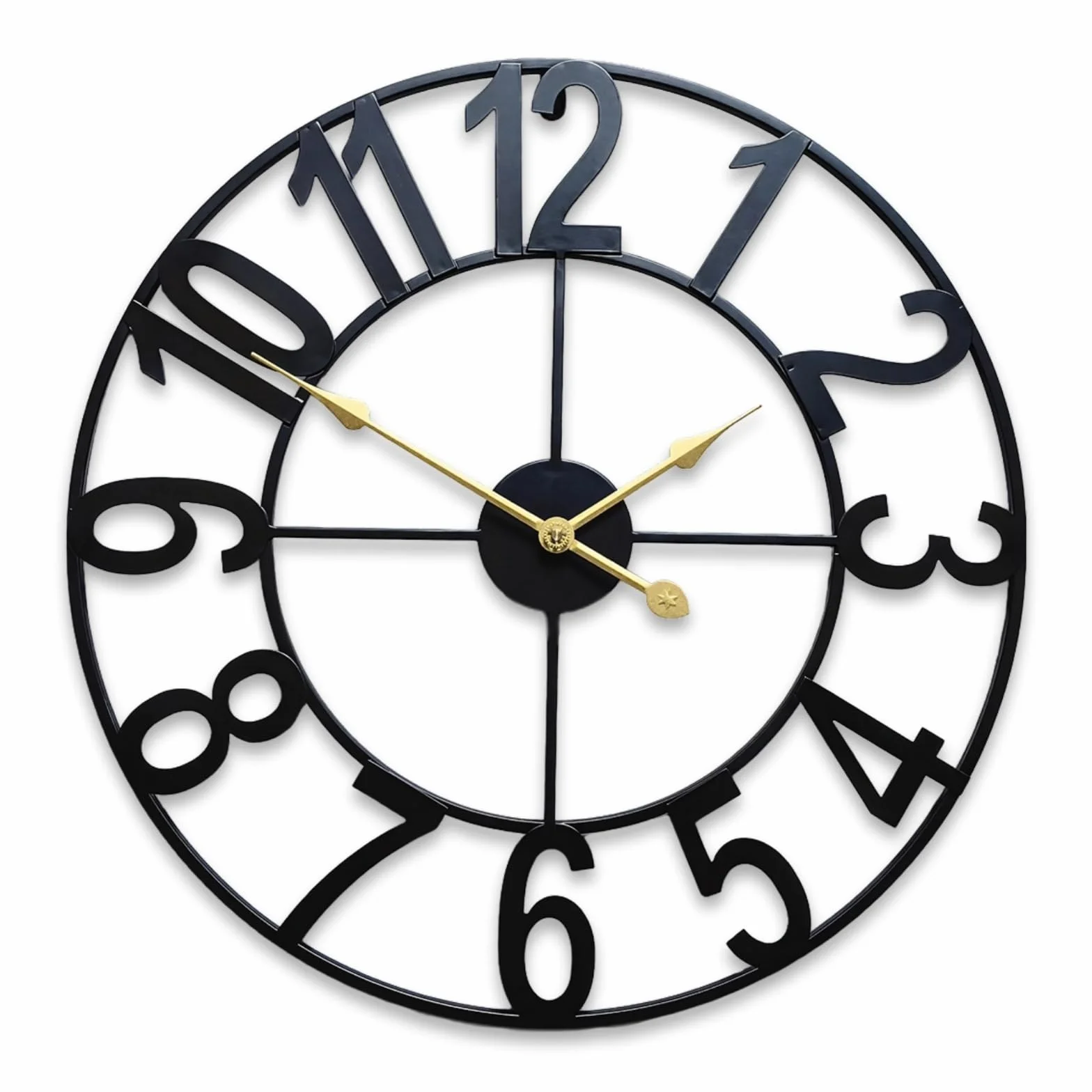 Reloj de pared grande de metal de 16 pulgadas, reloj de pared de hierro negro con números arábigos, movimiento de cuarzo silencioso, diseño industrial vintage para interiores, exteriores cubiertos