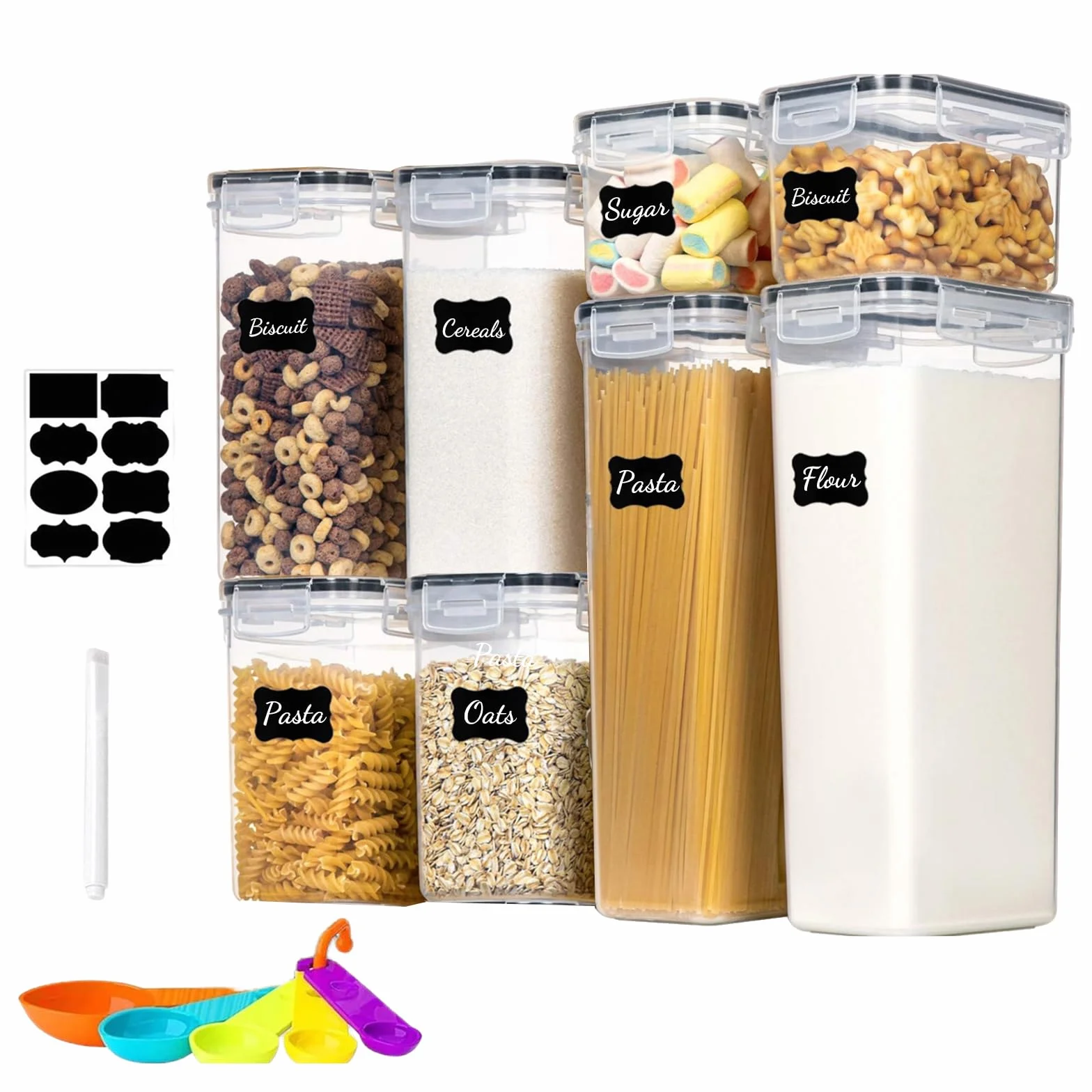 8 recipientes herméticos con tapa, sin BPA, transparentes, para cocina, alimentos, despensa, organizador y almacenamiento, organizador de plástico