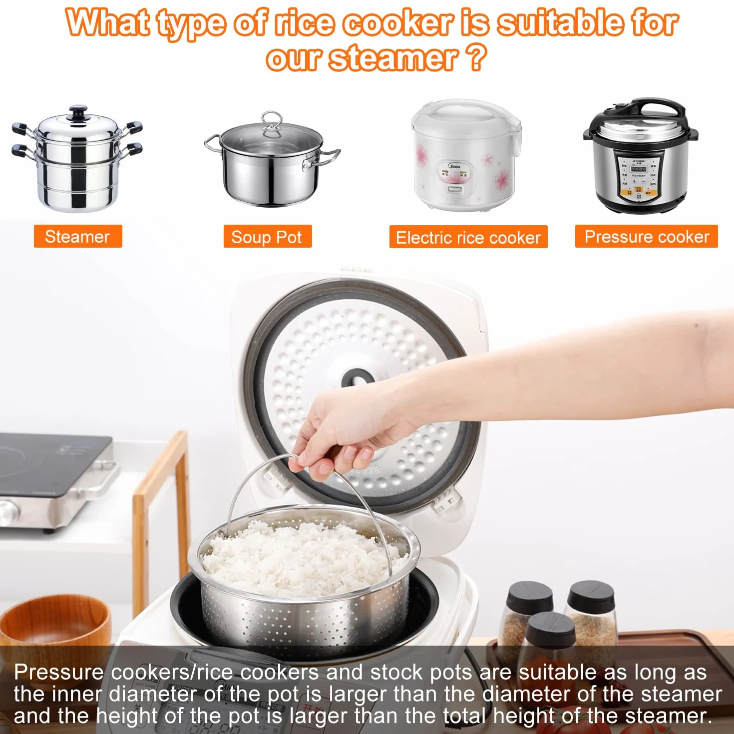 Vaporera Inserto de Vapor Acero INOX 304 Cesta para Ollas Verduras Pescado