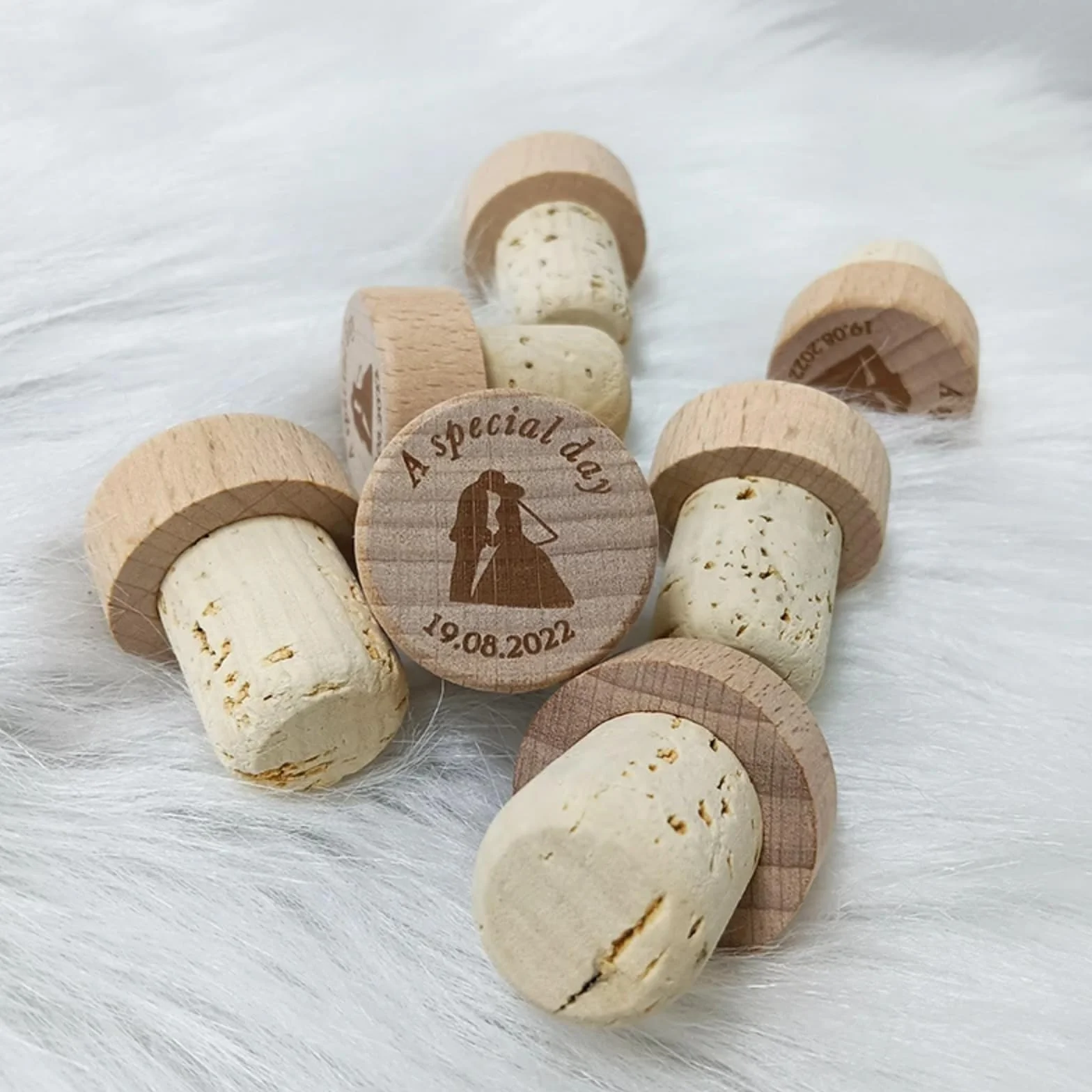 Corchos de vino personalizados para boda, corchos de botella de vino grabados, tapón de vino de madera con láser, regalo de boda y fiesta (90 unidades)