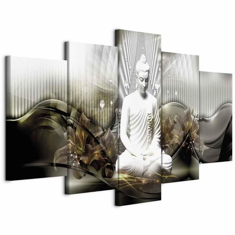 Cuadros B&D XXL - Cuadro en Lienzo Buda Zen Spa 225x112 cm 5 piezas - Impresión en material tejido no tejido cuadros decoracion salon modernos lienzos - Flores Abstracto h-C-0043-b-o