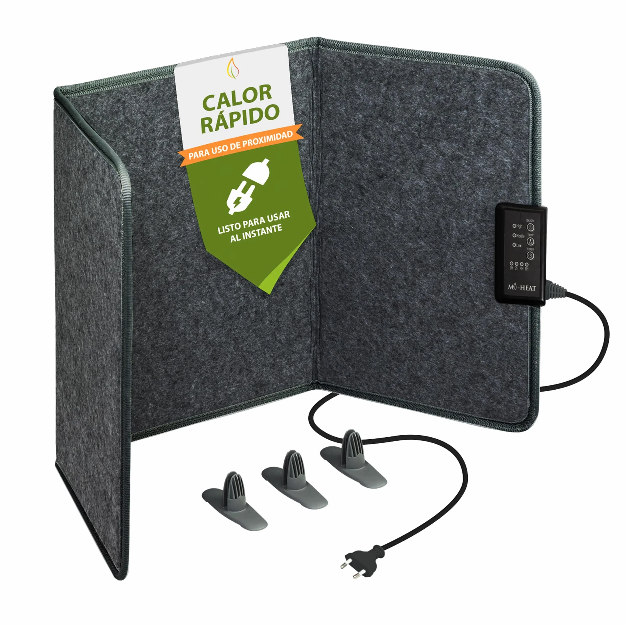 Mi-Heat Calefactor Infrarrojos Plegable (260W) – Panel Calefactor Bajo Consumo para Escritorio y Teletrabajo – Estufa para Pies y Piernas con Temporizador, Gris
