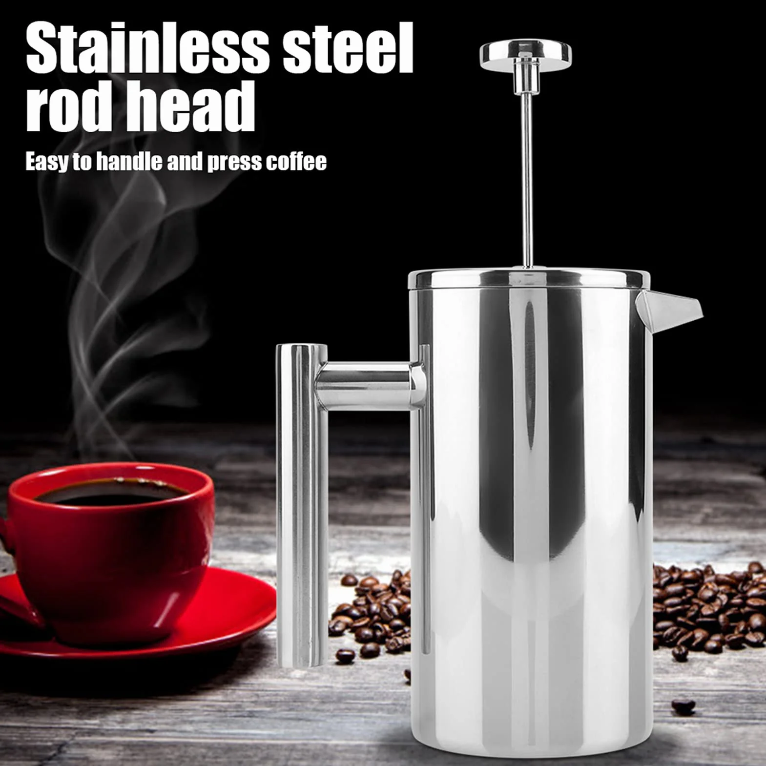 Tyenaza Máquina de Prensa Francesa, Olla de Prensa de café aislada de Acero Inoxidable con Filtro Prensa Francesa para el hogar y el café(800ML)