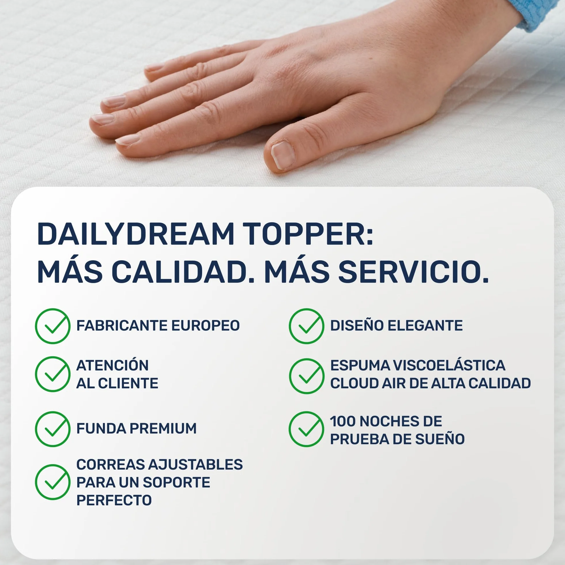 Topper de colchón Dailydream 180x200 cm | Espuma viscoelástica | Altura de 5 cm | H1/2 | Edición Pure, Modelo M | para Camas Box Spring y Camas de Invitados | Antideslizante con Puntos de Agarre