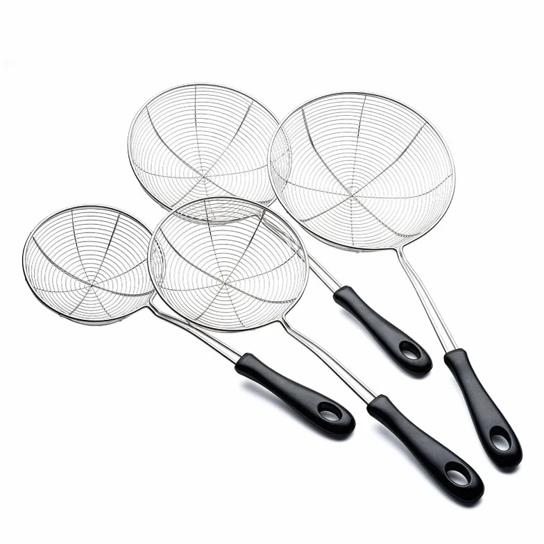 sdneNest Juego de cubiertos de cubiertos de 4/16/24/32/40/48 piezas de drenaje de alambre de acero inoxidable, asas de plástico, fideos a la parrilla, tamices de filtro de olla caliente picante